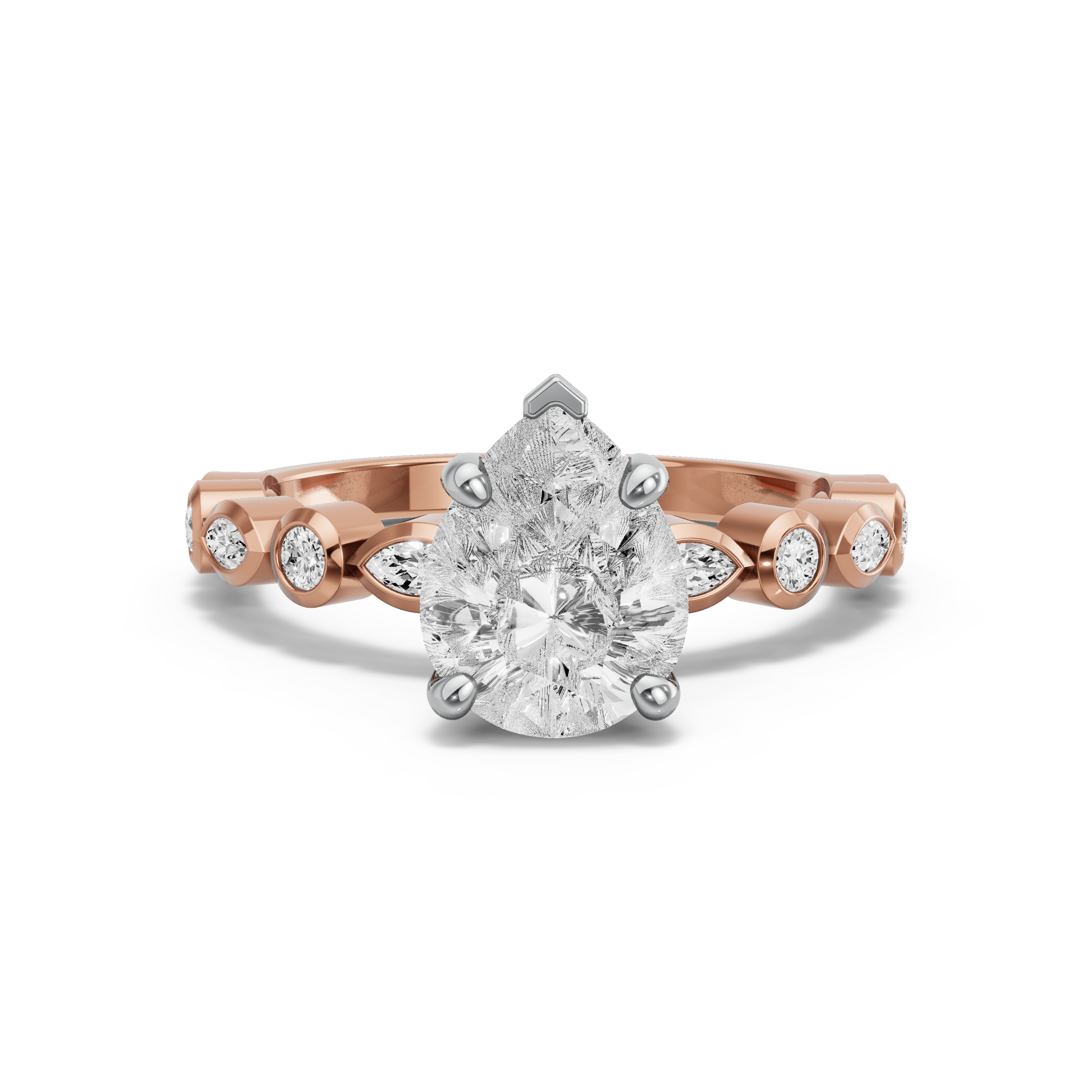 Image for Pear Surprise diamond Ring with Alternating Marquise band