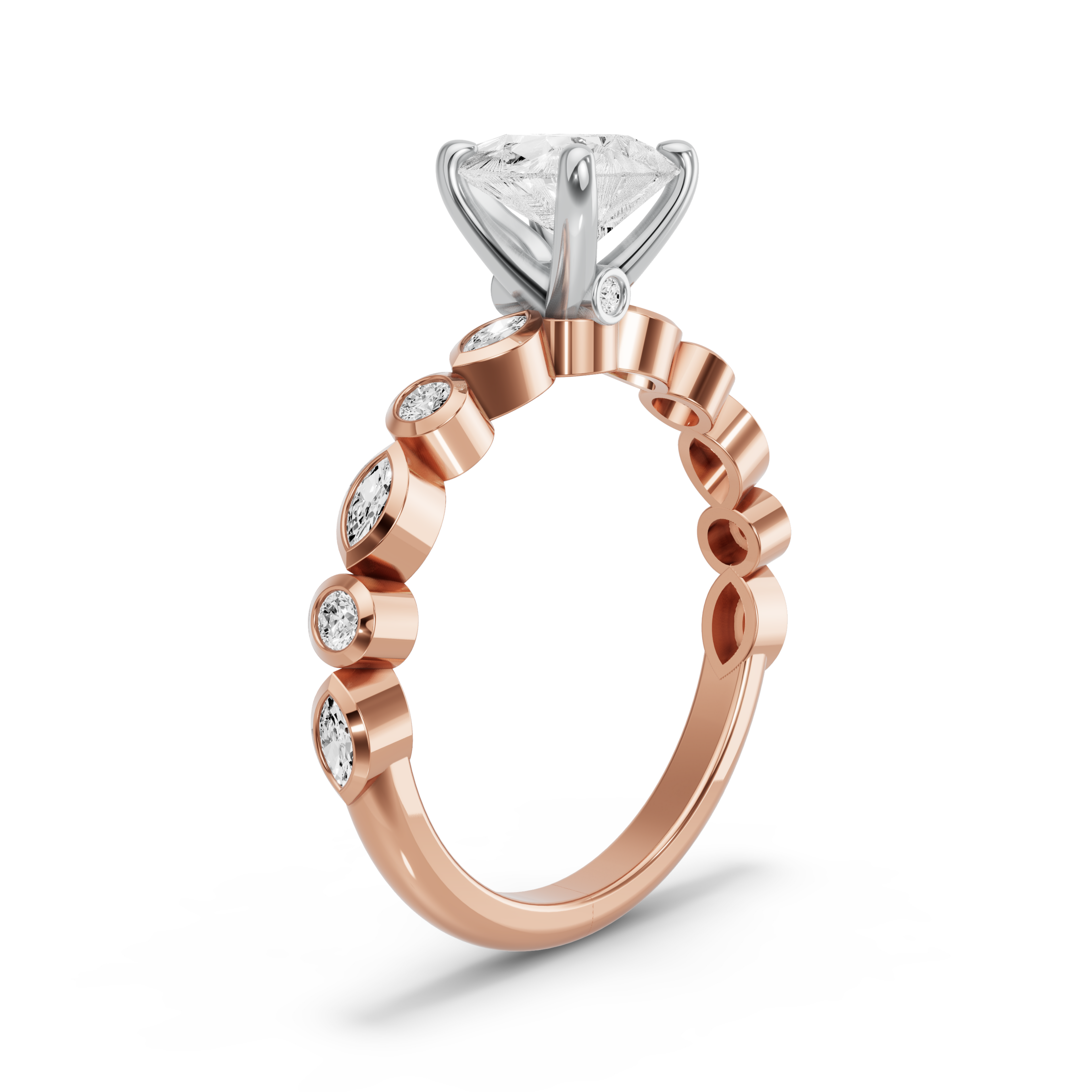 Image for Pear Surprise diamond Ring with Alternating Marquise band