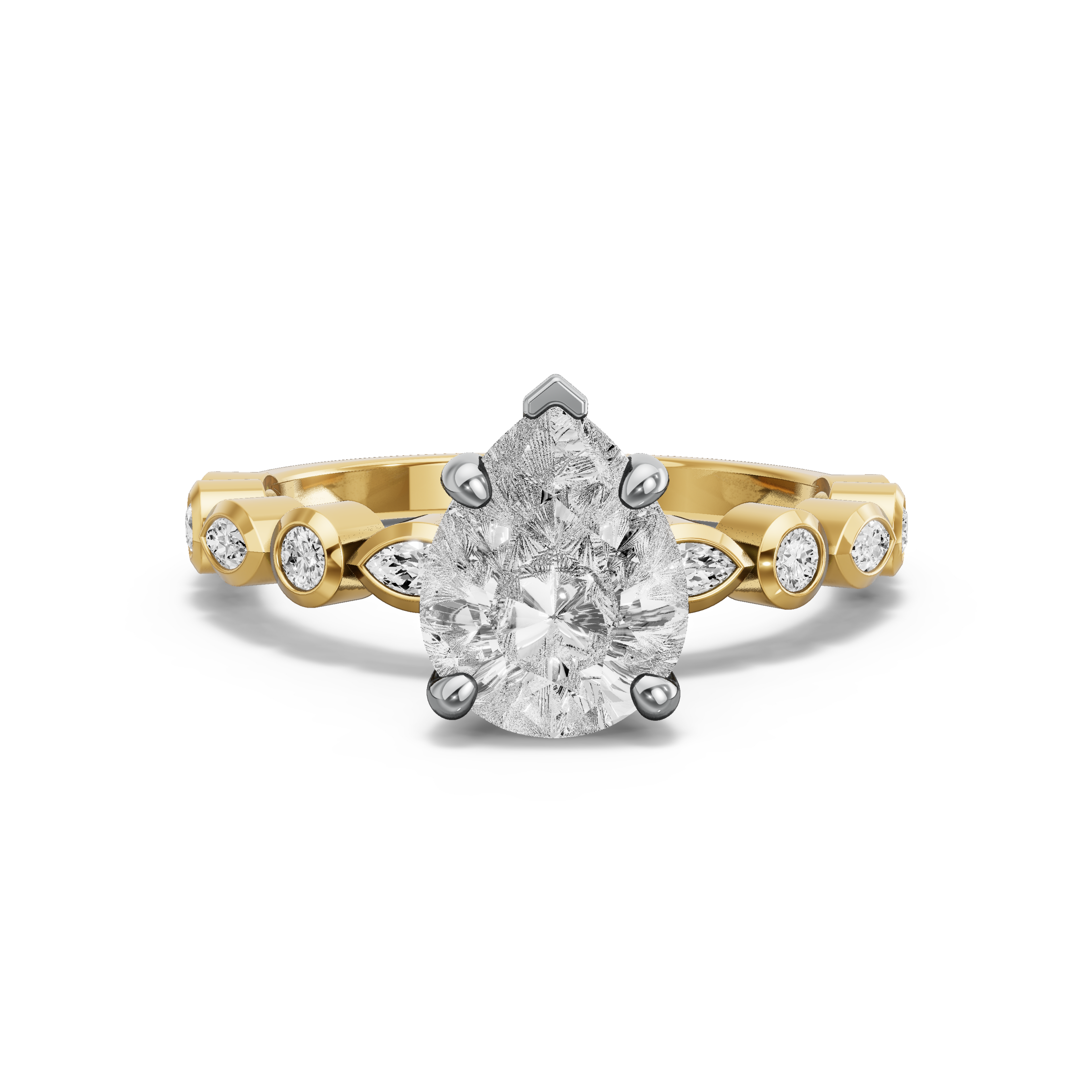 Image for Pear Surprise diamond Ring with Alternating Marquise band