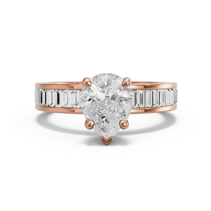 Image for Pear Surprise diamond Ring with Baguette Channel band in 14K Rose Gold