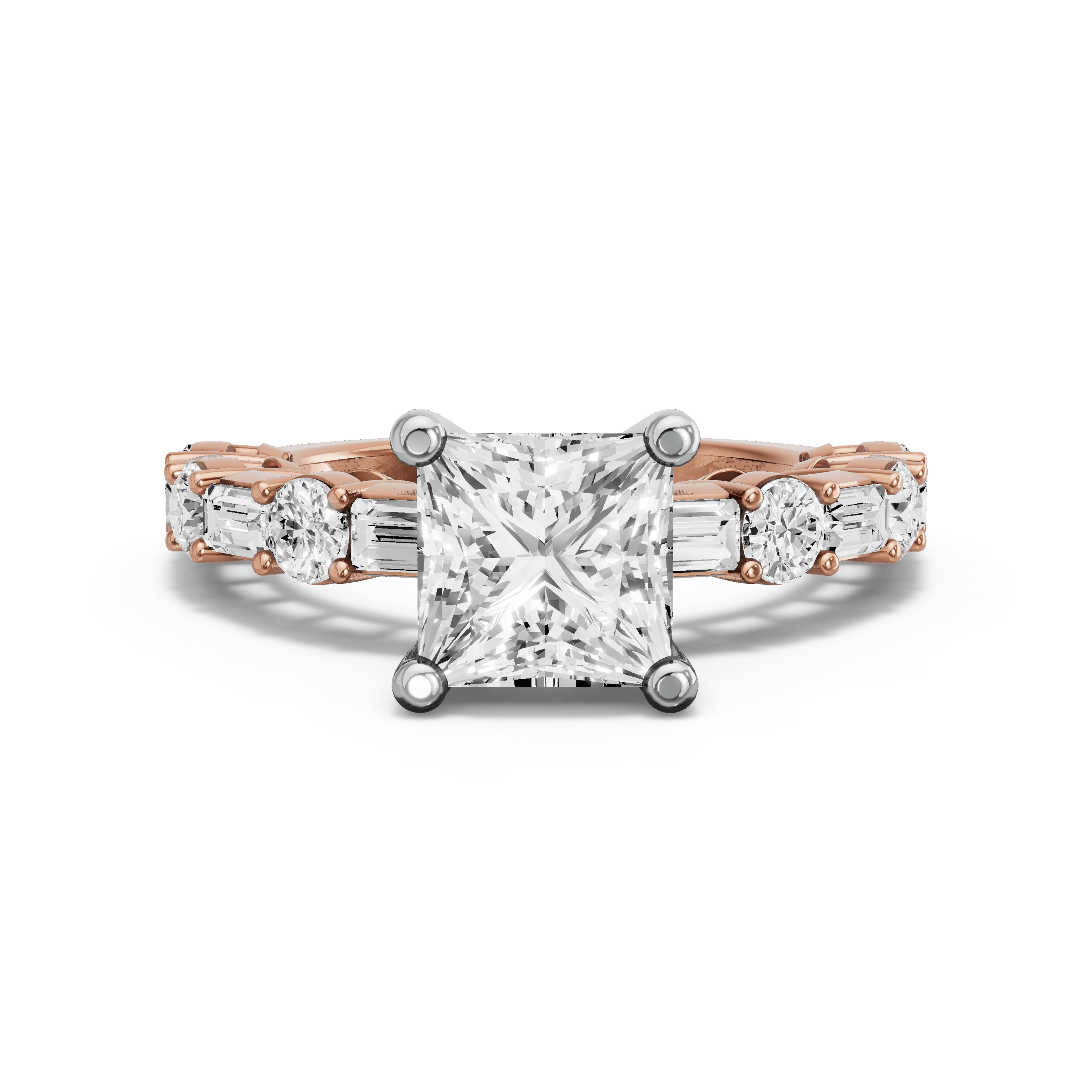 Image for Princess Surprise diamond Ring with Alternating Baguette band in 18K Two Tone Yellow Gold