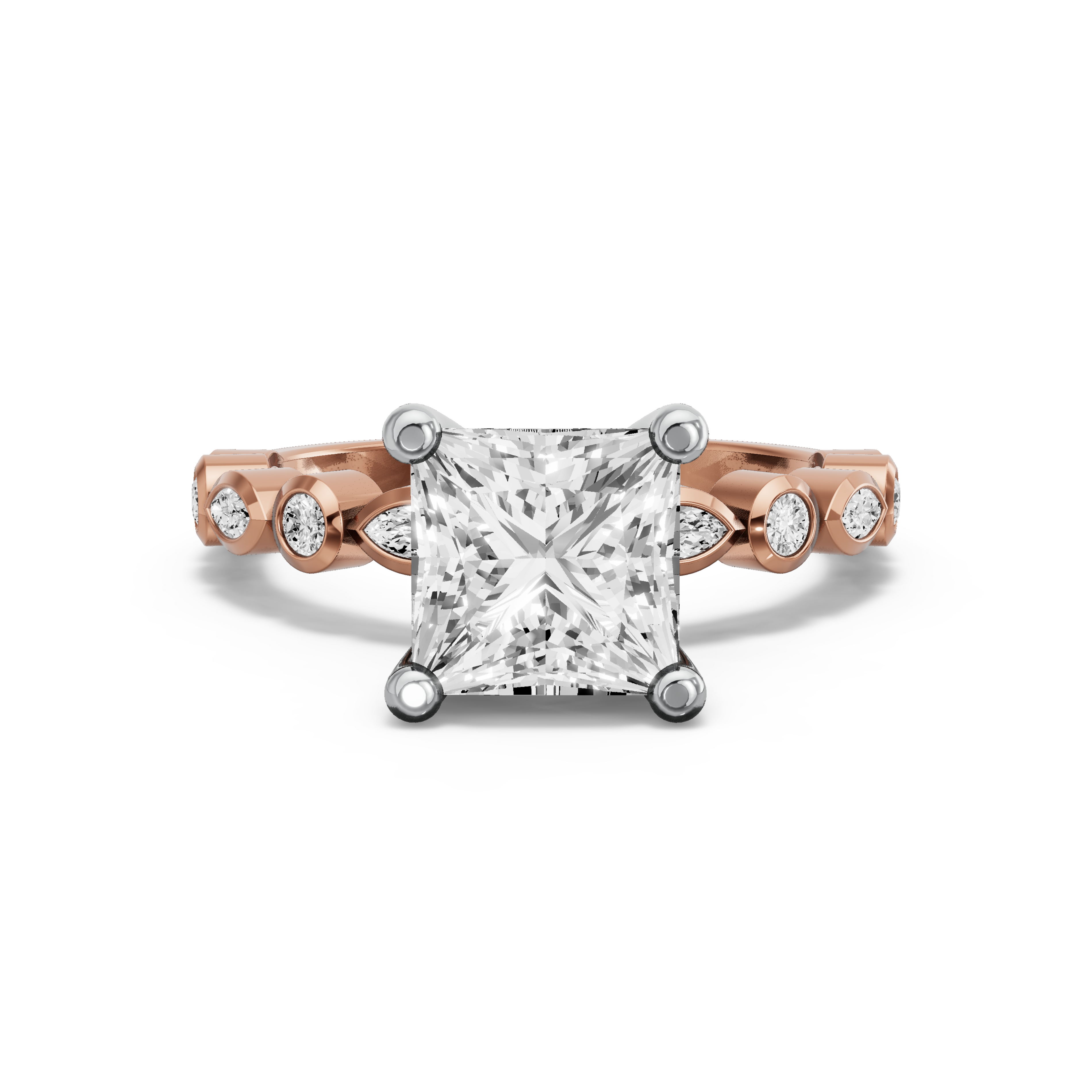 Image for Princess Surprise diamond Ring with Alternating Marquise band in 10K Two Tone Yellow Gold