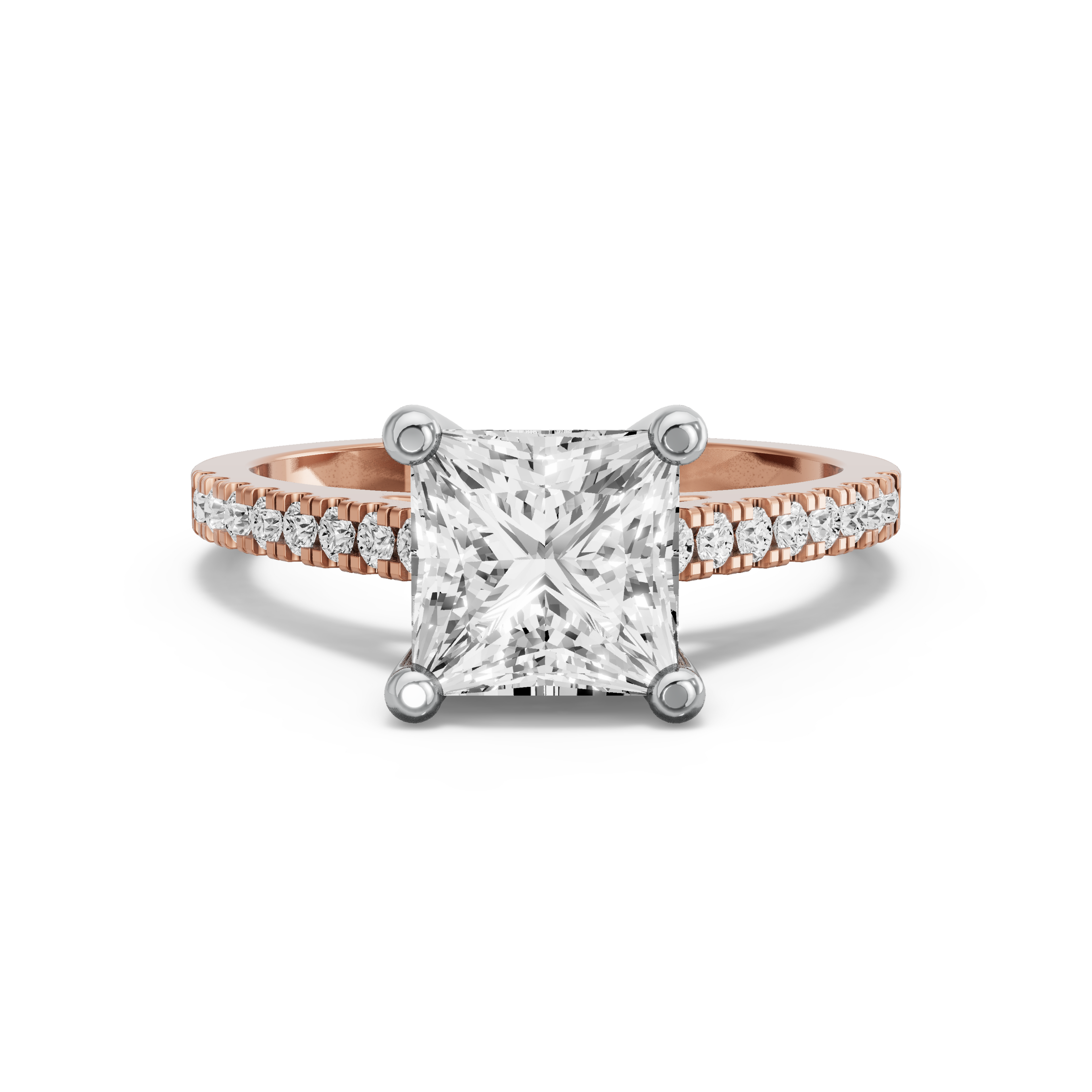 Image for Princess Surprise diamond Ring with Cathedral Pave band in 18K Two Tone Yellow Gold