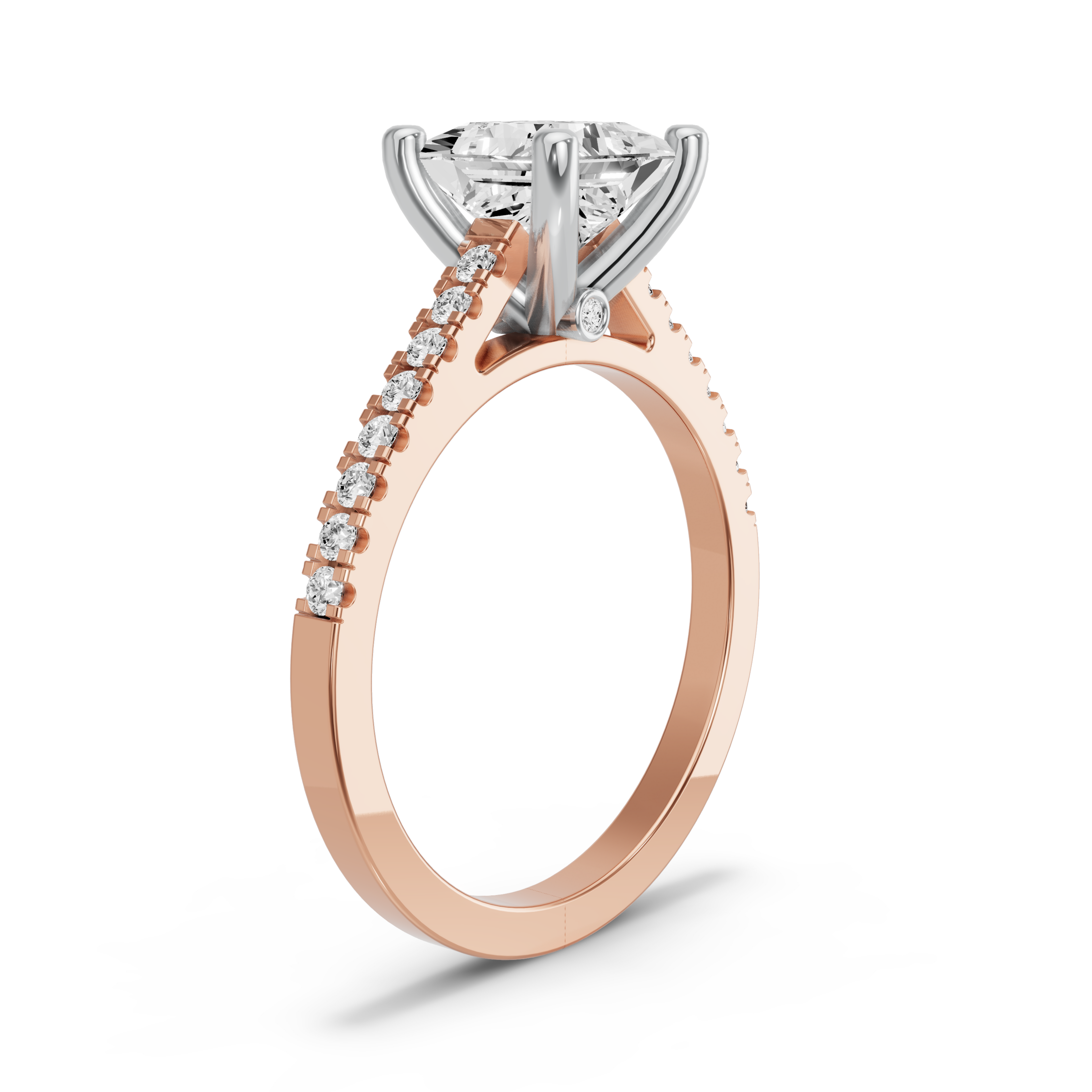 Image for Princess Surprise diamond Ring with Cathedral Pave band in 14K Two Tone Yellow Gold