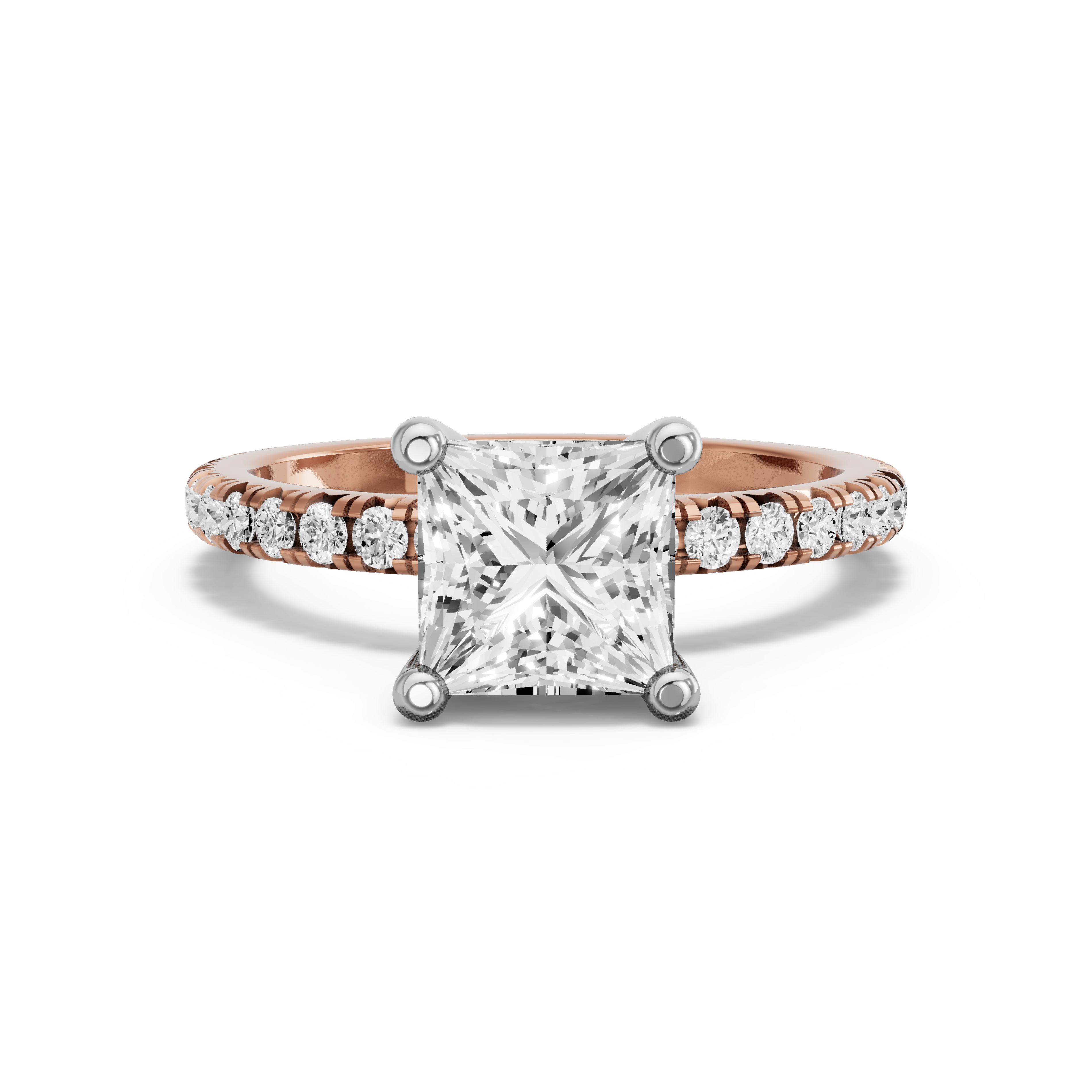 Image for Princess Surprise diamond Ring with French Pave band in 14K Two Tone Rose Gold