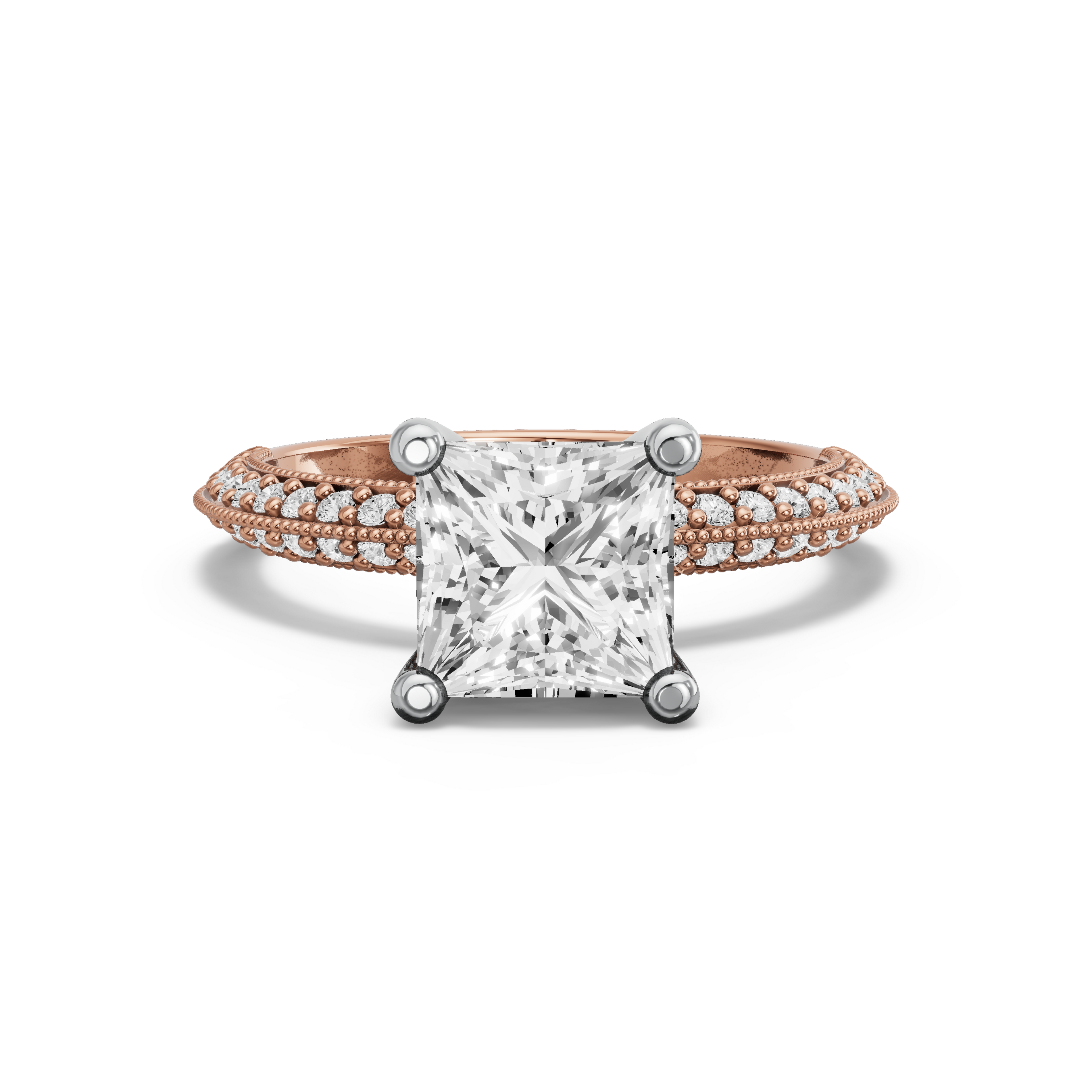 Image for Princess Surprise diamond Ring with Knife Edge Pave band in 14K Two Tone Rose Gold