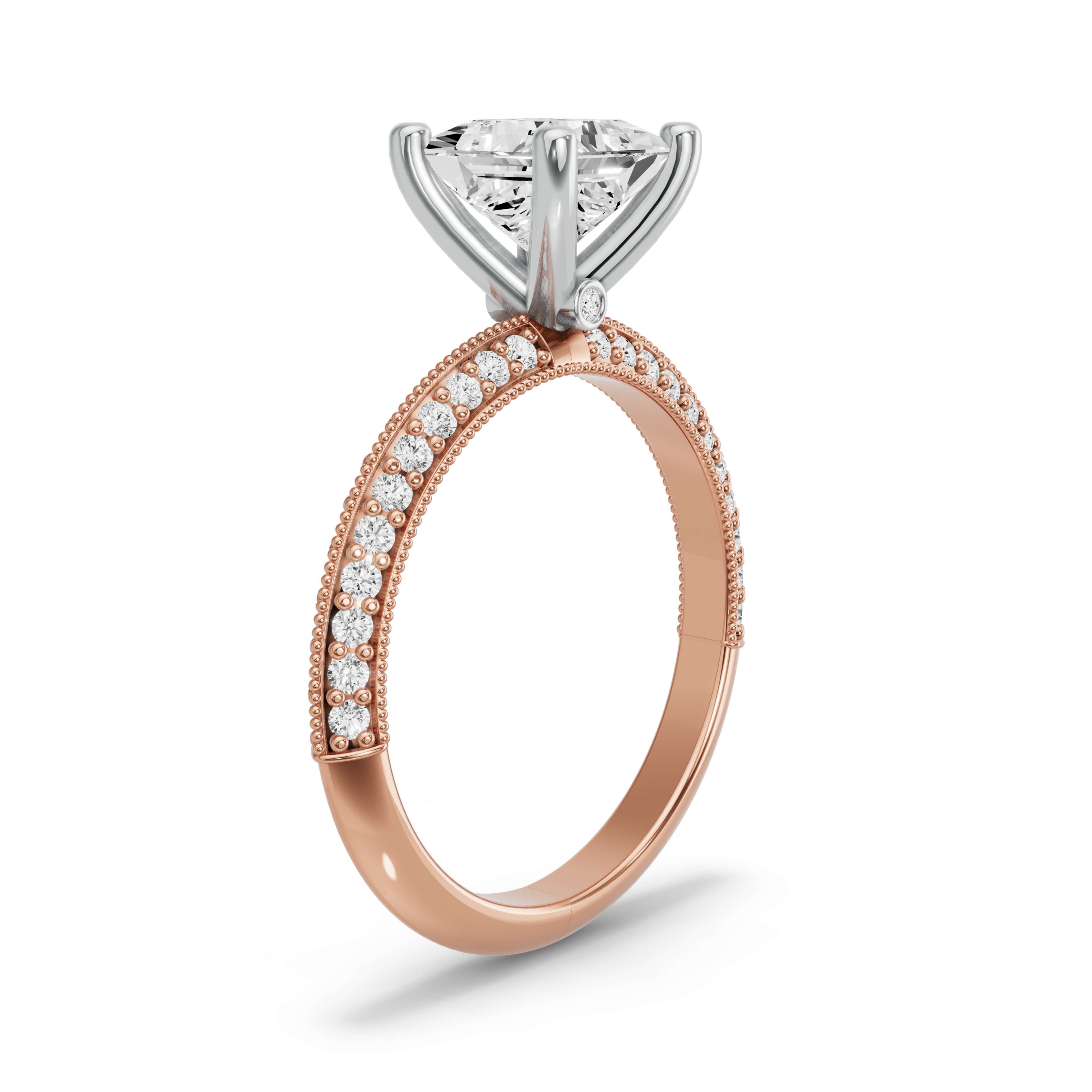 Image for Princess Surprise diamond Ring with Knife Edge Pave band in 18K Two Tone Rose Gold