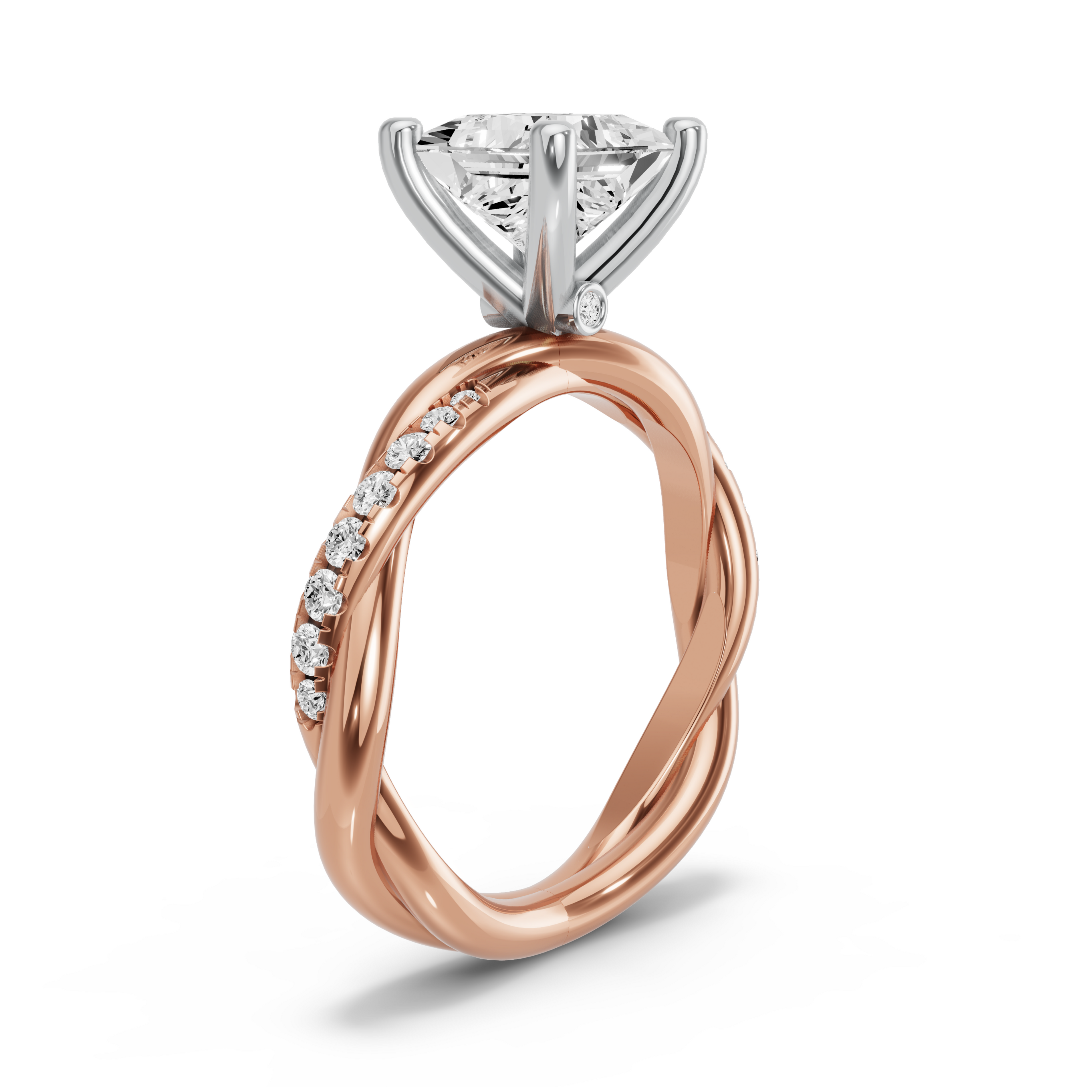 Image for Princess Surprise diamond Ring with Rope Pave band in 14K Two Tone Yellow Gold