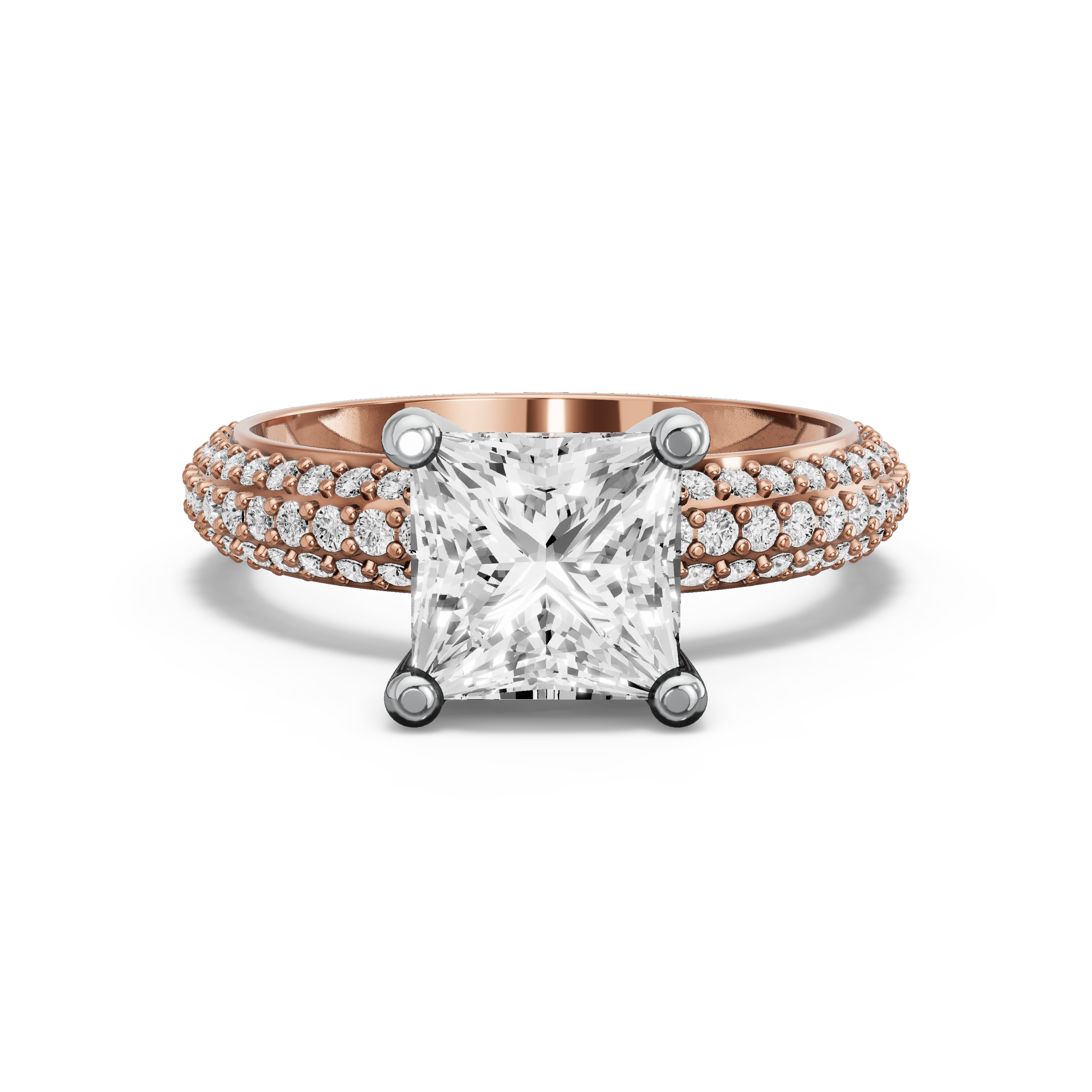 Image for Princess Surprise diamond Ring with Triple Row Pave band in 18K Two Tone Yellow Gold