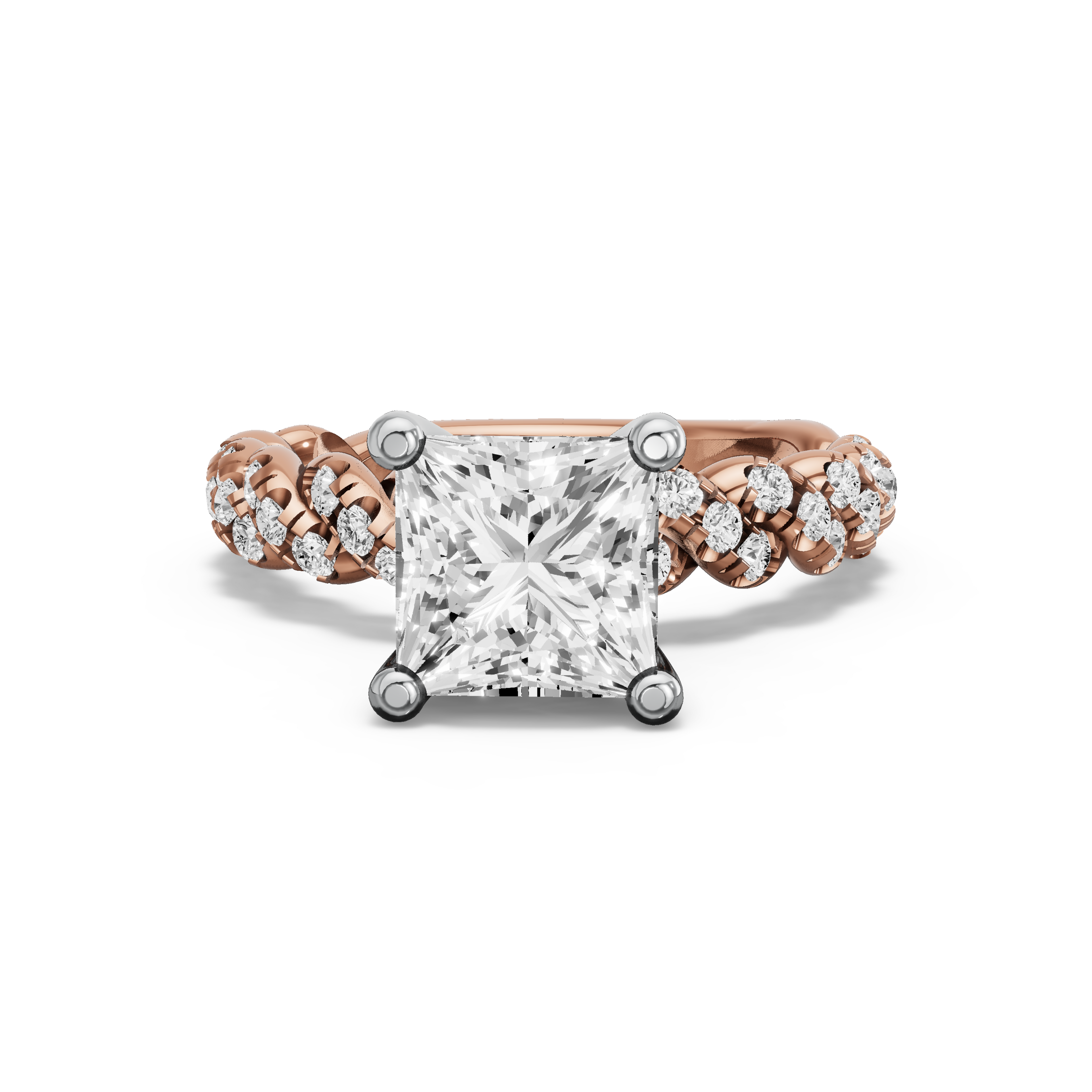 Image for Princess Surprise diamond Ring with Twist Pave band in 10K Two Tone Yellow Gold