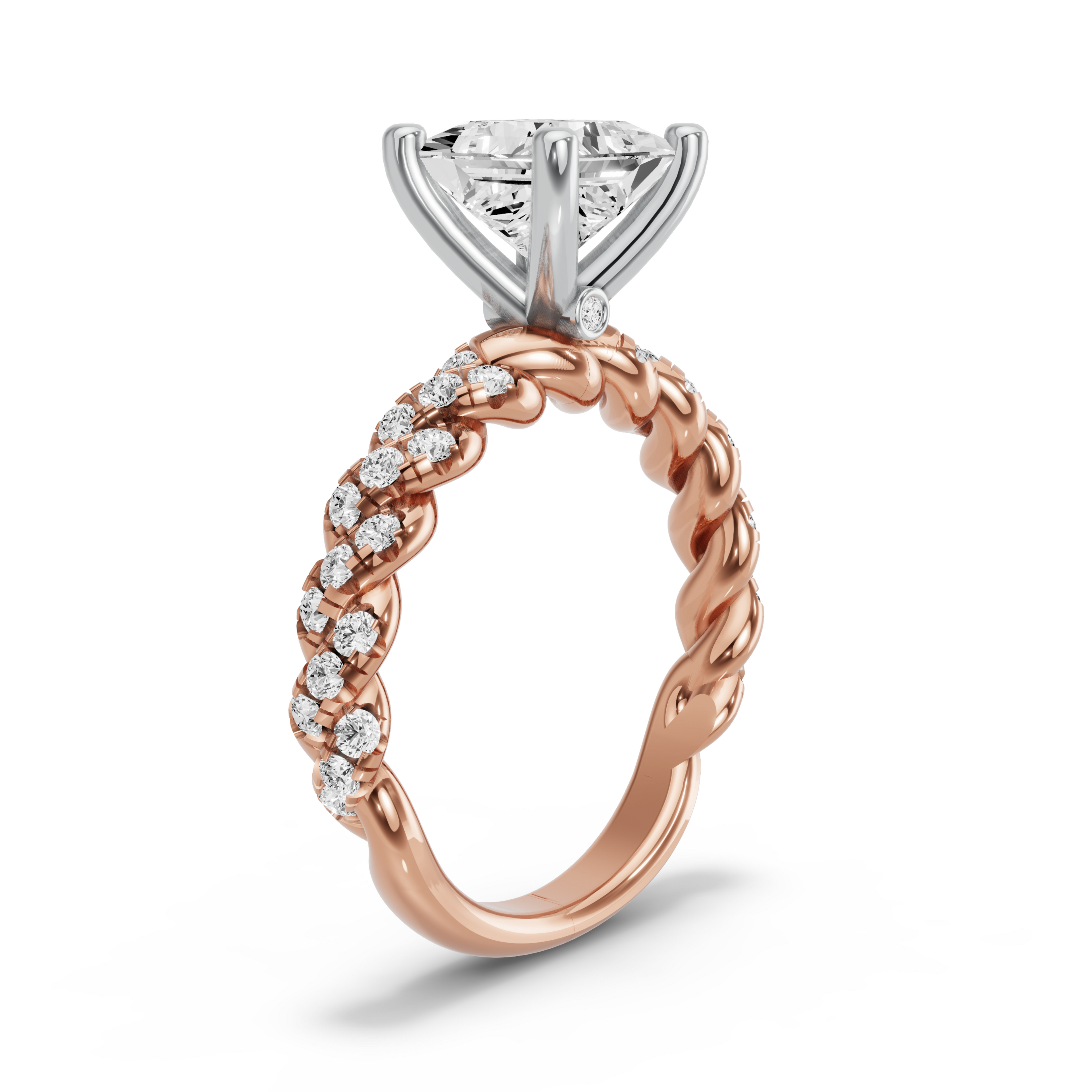 Image for Princess Surprise diamond Ring with Twist Pave band in 14K Two Tone Yellow Gold