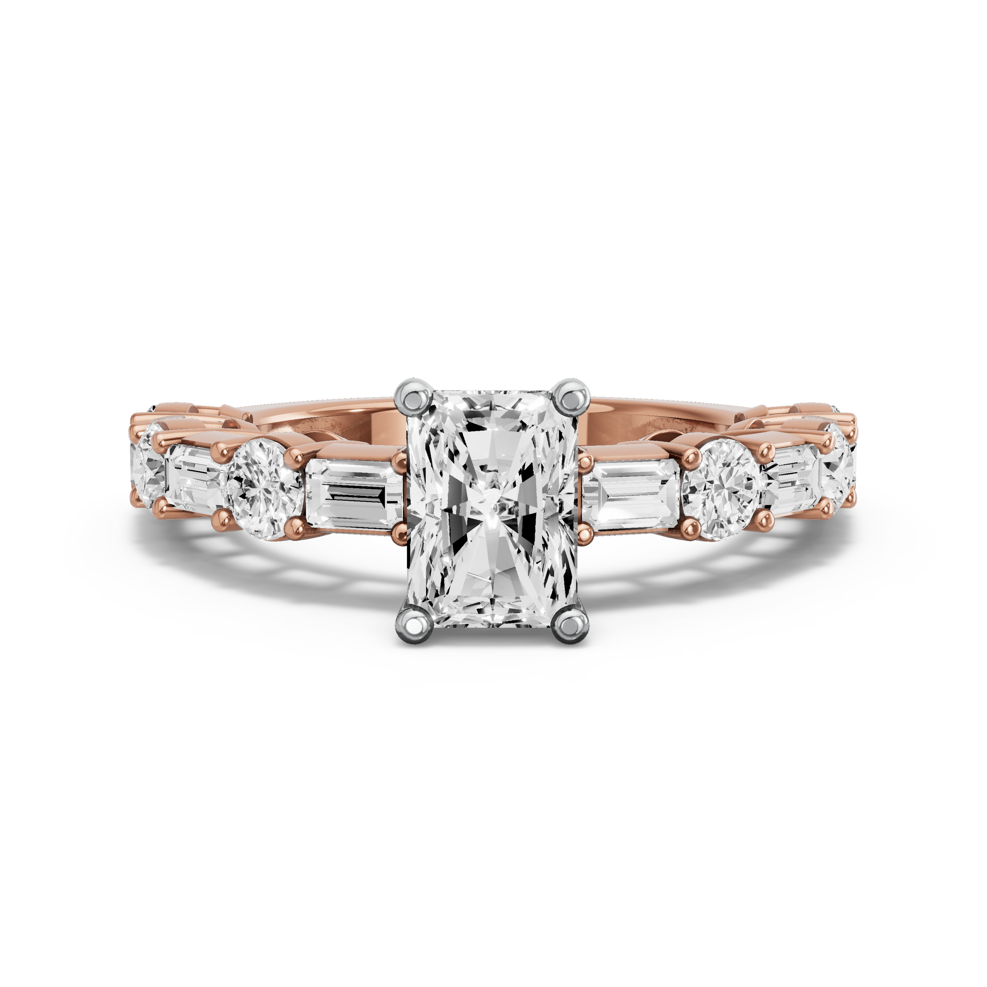Image for Radiant Surprise diamond Ring with Alternating Baguette band in 14K Two Tone Yellow Gold