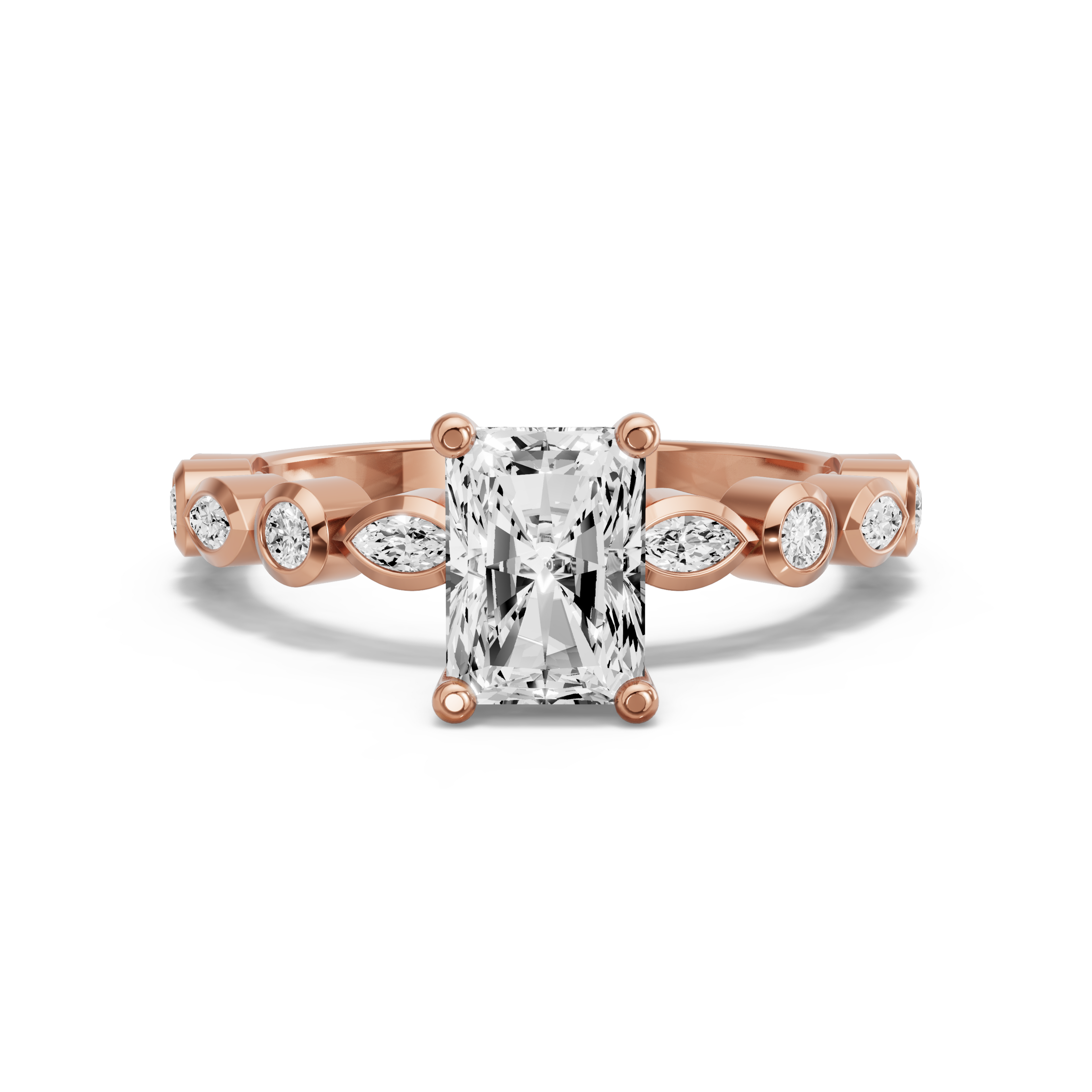 Image for Radiant Surprise diamond Ring with Alternating Marquise band in 14K Yellow Gold