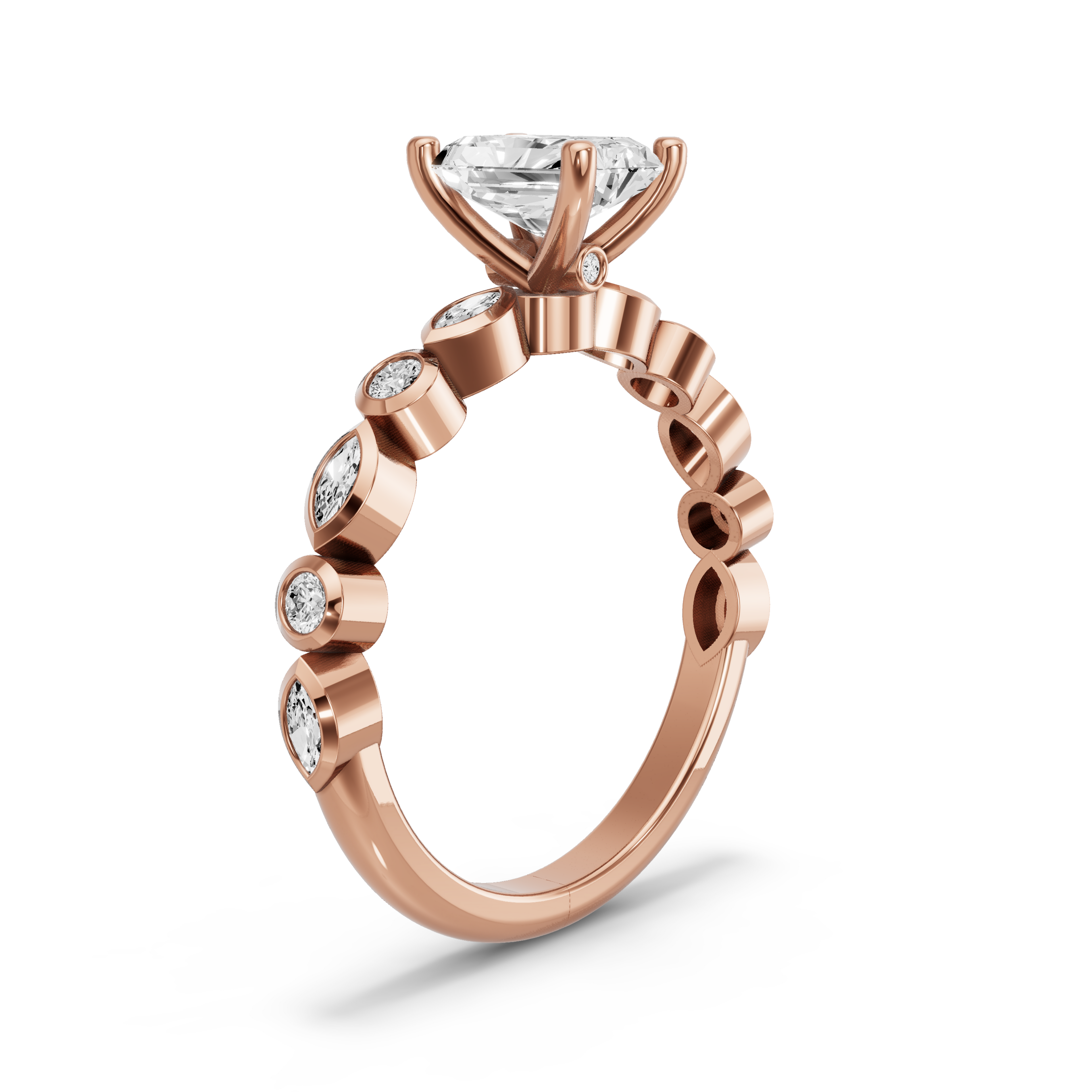Image for Radiant Surprise diamond Ring with Alternating Marquise band in 18K Yellow Gold
