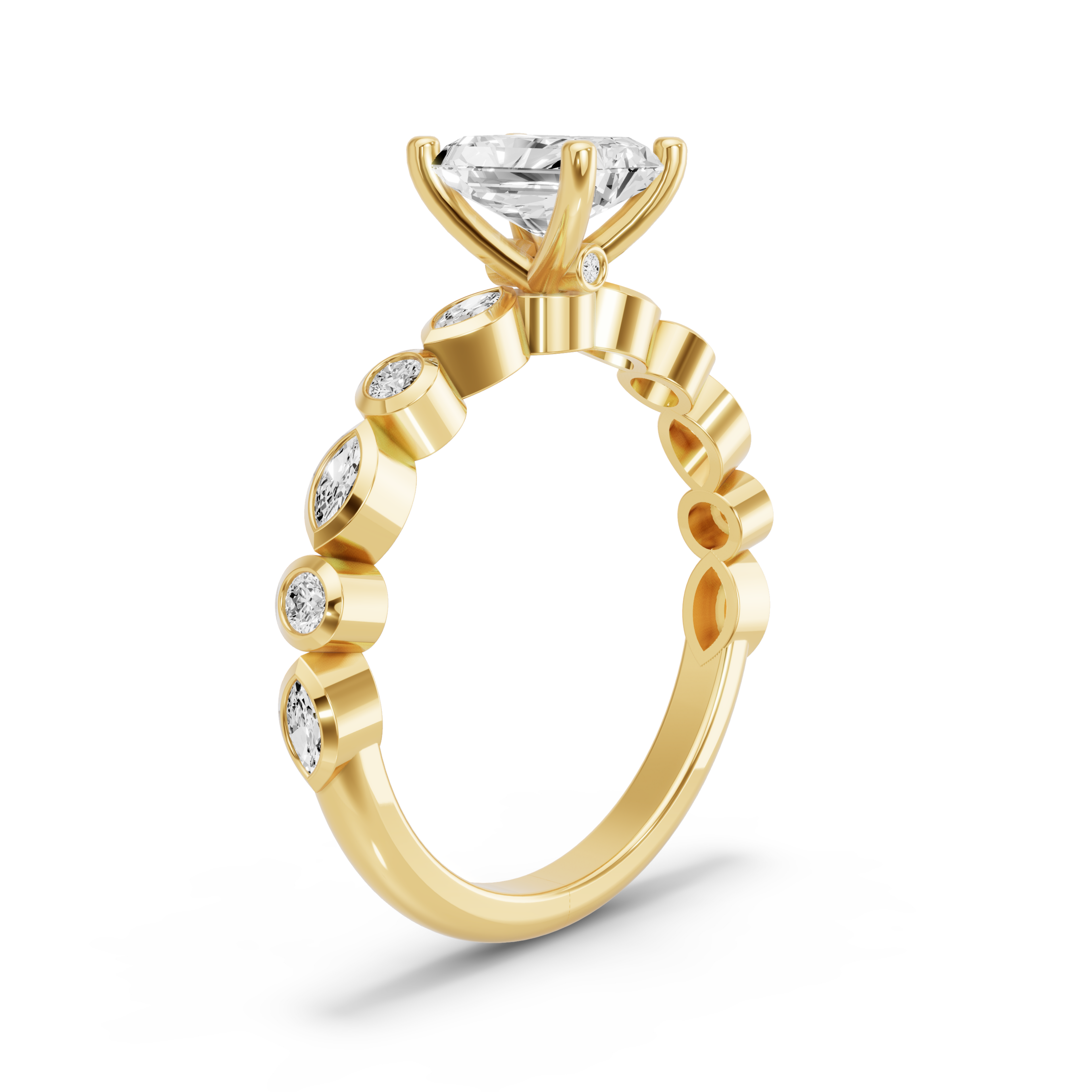 Image for Radiant Surprise diamond Ring with Alternating Marquise band in 14K White Gold