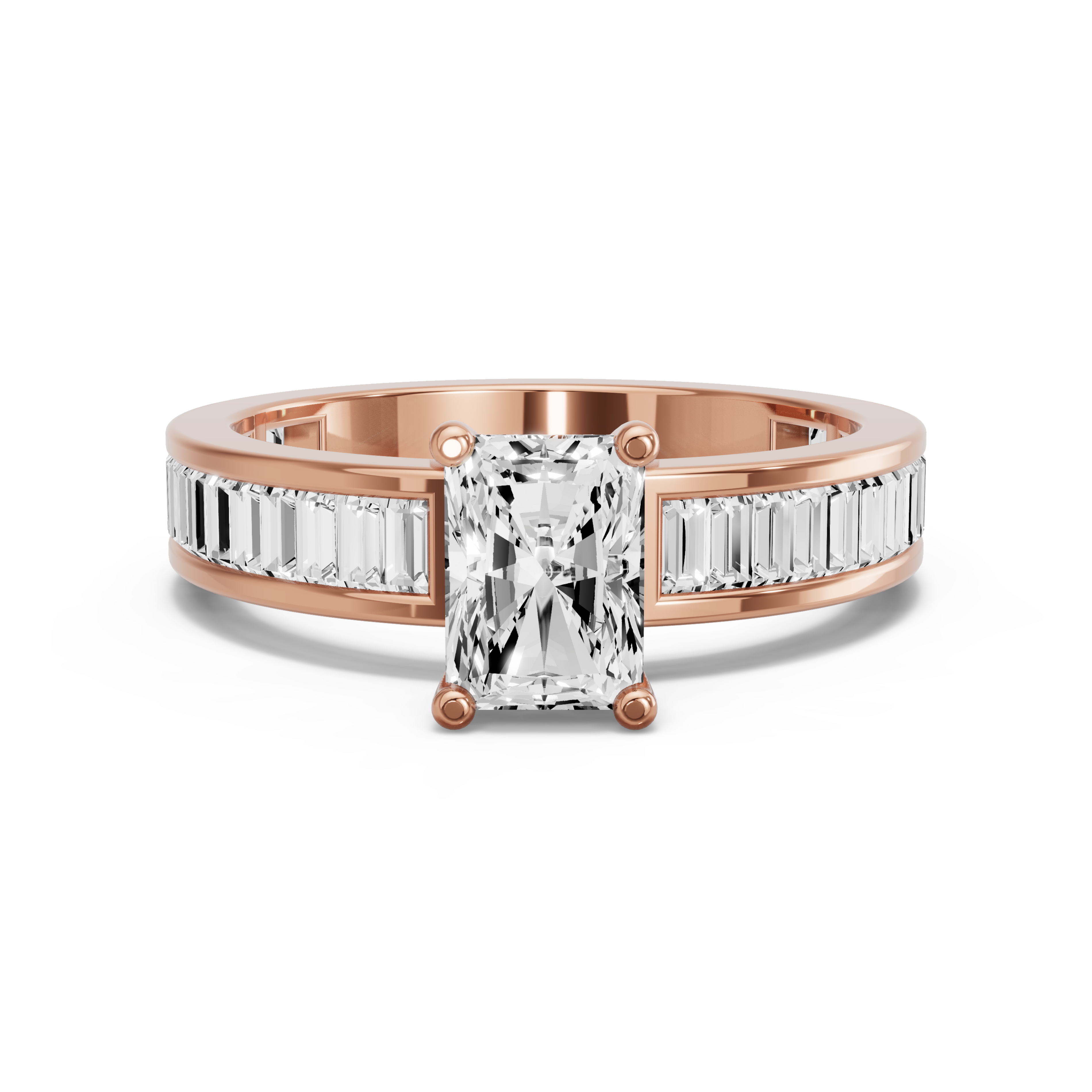 Image for Radiant Surprise diamond Ring with Baguette Channel band in 10K Yellow Gold
