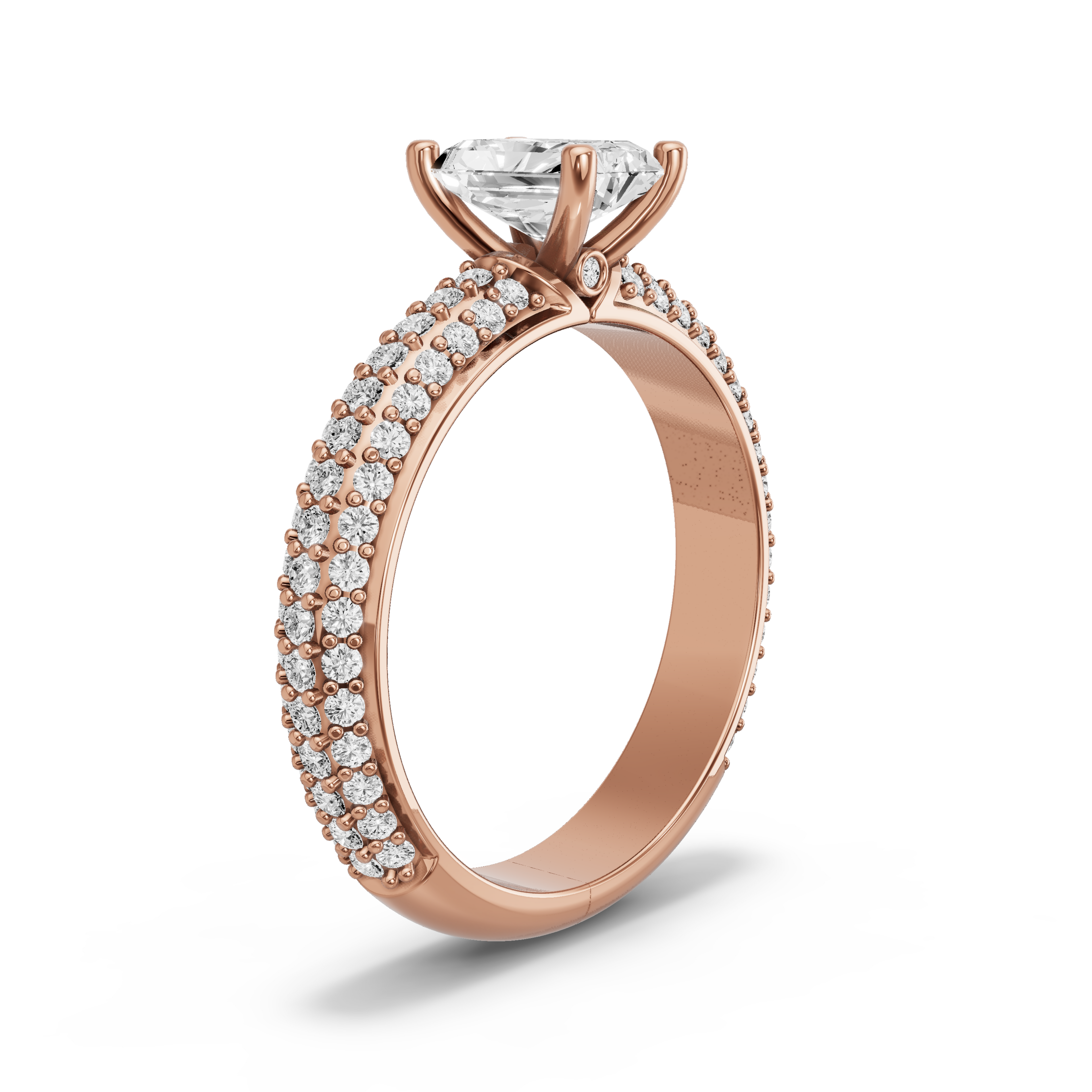 Image for Radiant Surprise diamond Ring with Triple Row Pave band in 10K Yellow Gold