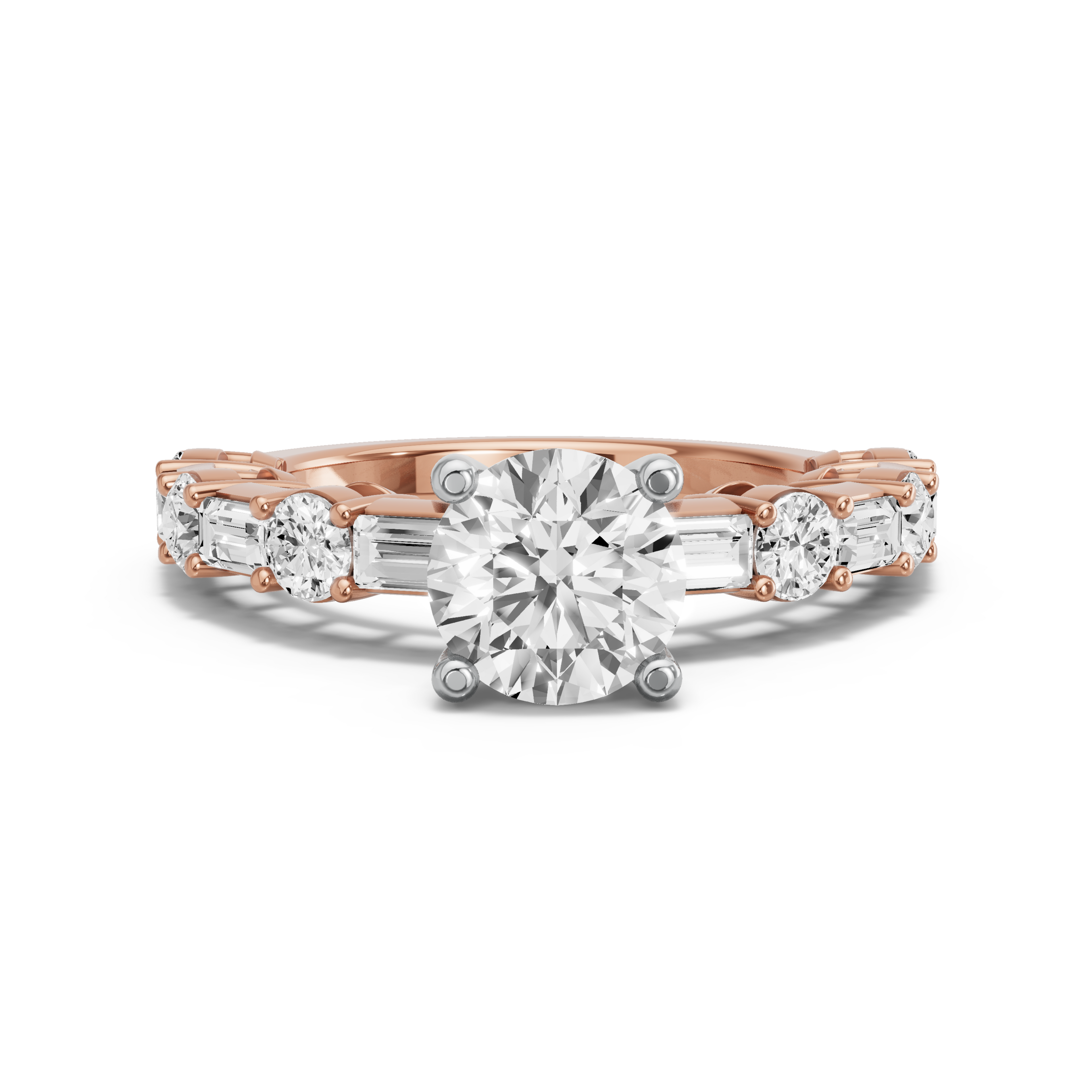 Image for Round Surprise diamond Ring with Alternating Baguette band in 10K Two Tone Rose Gold