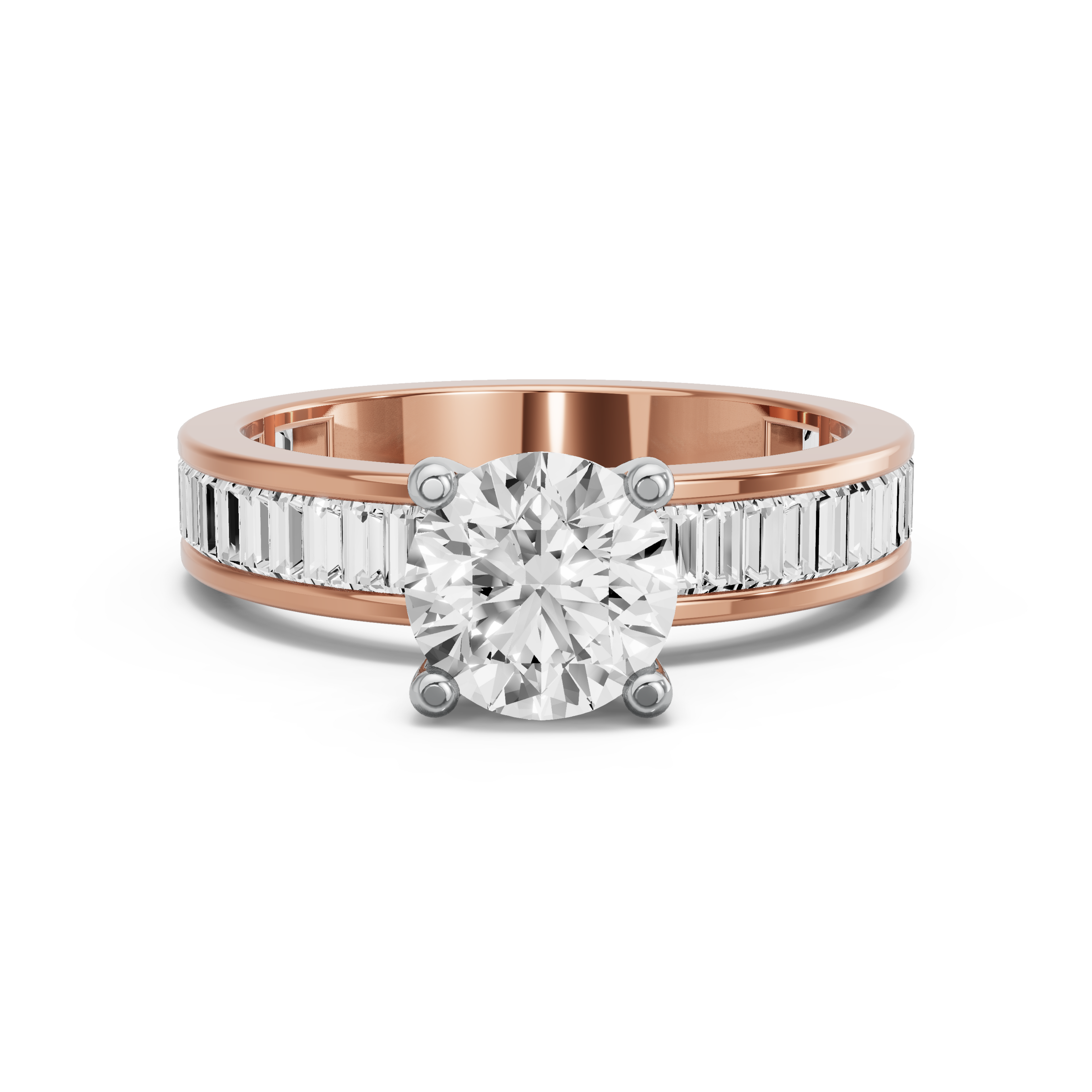 Image for Round Surprise diamond Ring with Baguette Channel band in 14K Two Tone Rose Gold