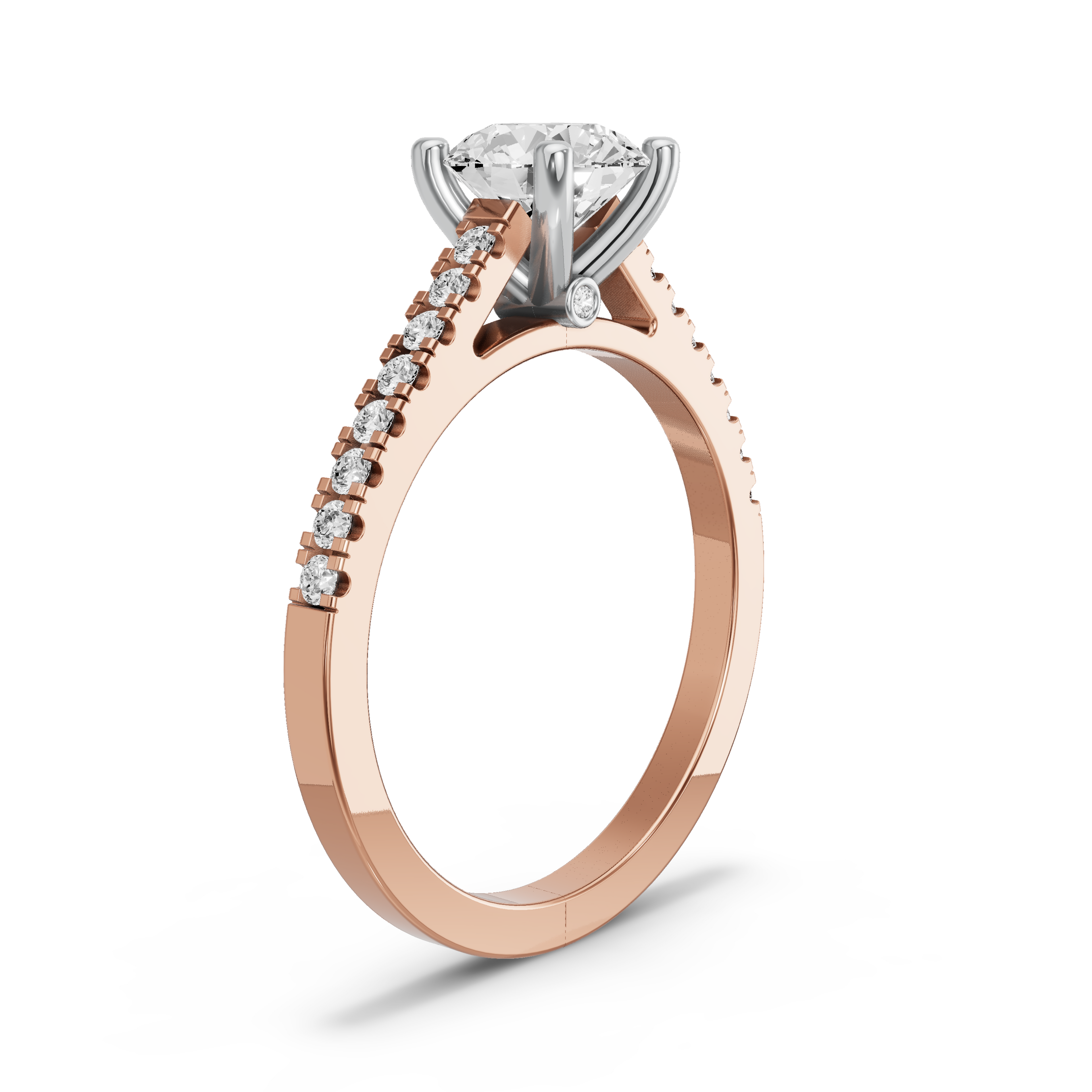 Image for Round Surprise diamond Ring with Cathedral Pave band in 18K Two Tone Rose Gold