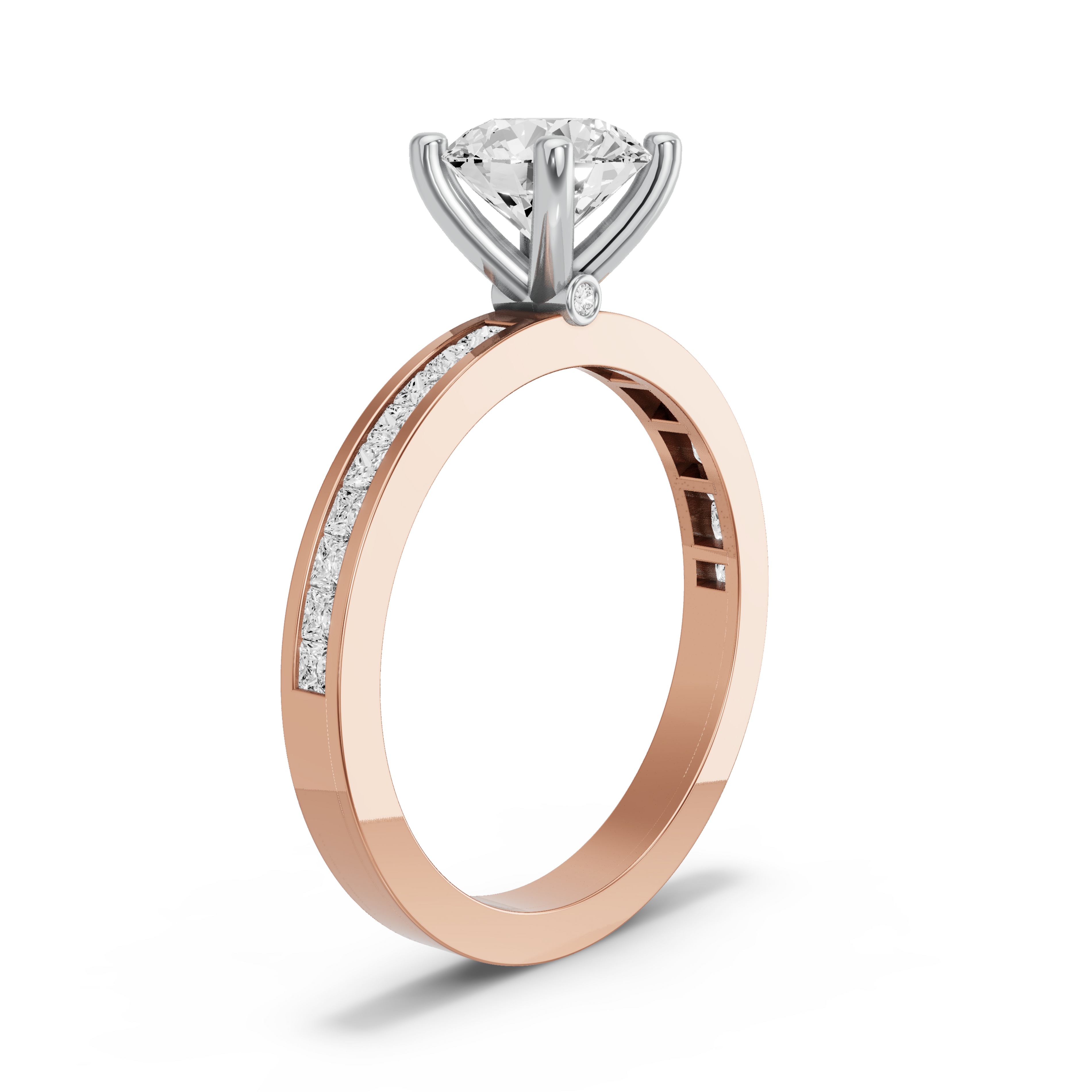 Image for Round Surprise diamond Ring with Channel band in 18K Two Tone Rose Gold