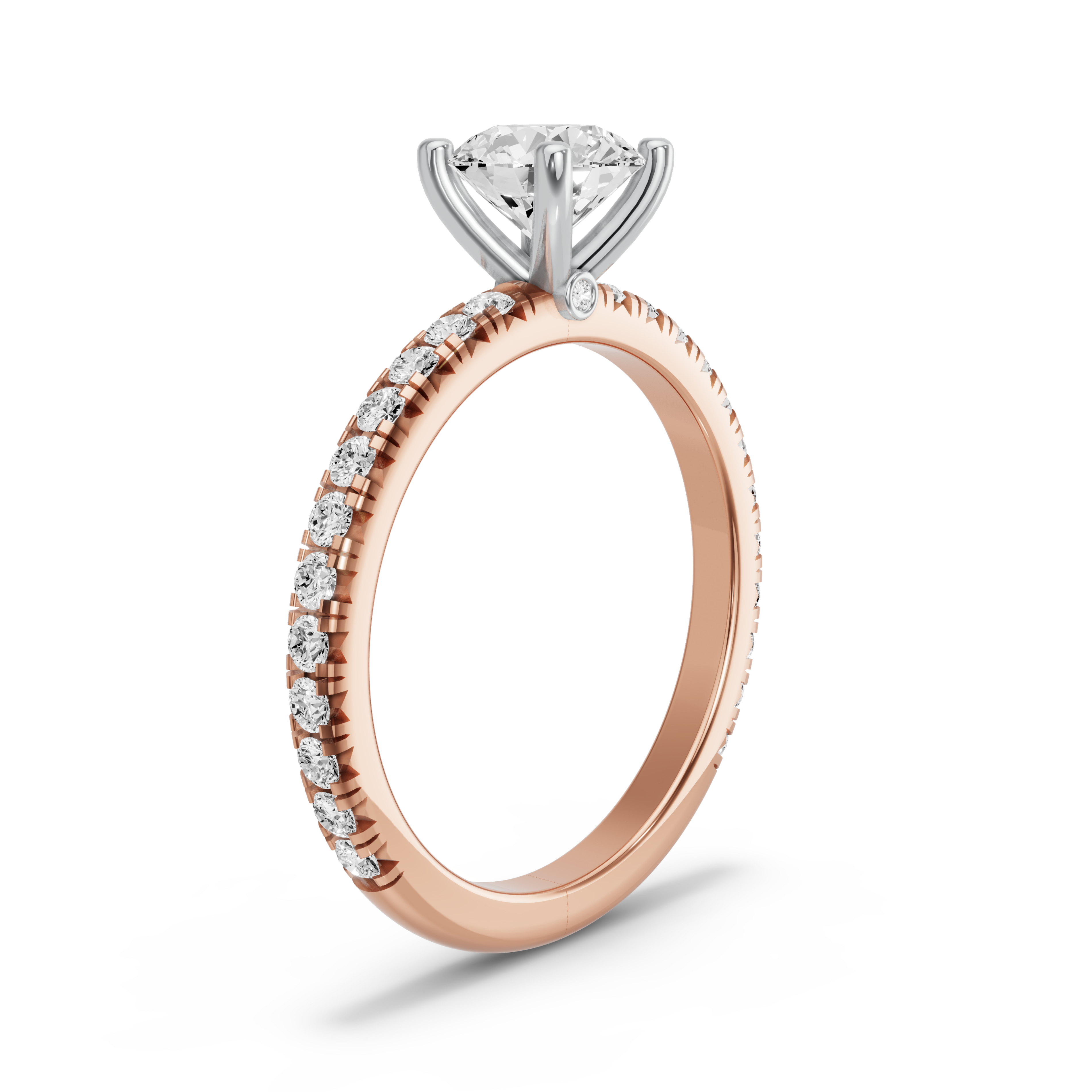 Image for Round Surprise diamond Ring with French Pave band in 10K Two Tone Rose Gold
