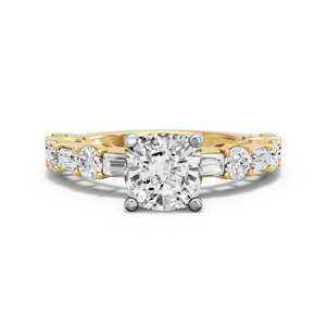 Image for Cushion Surprise diamond Ring with Alternating Baguette band
