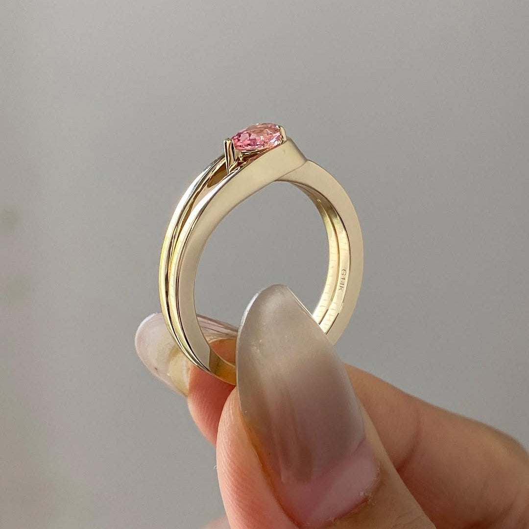 Pear Fancy Pink 0.70ct Lab Grown Diamond Unique Double Row Engagement Ring, VS Clarity