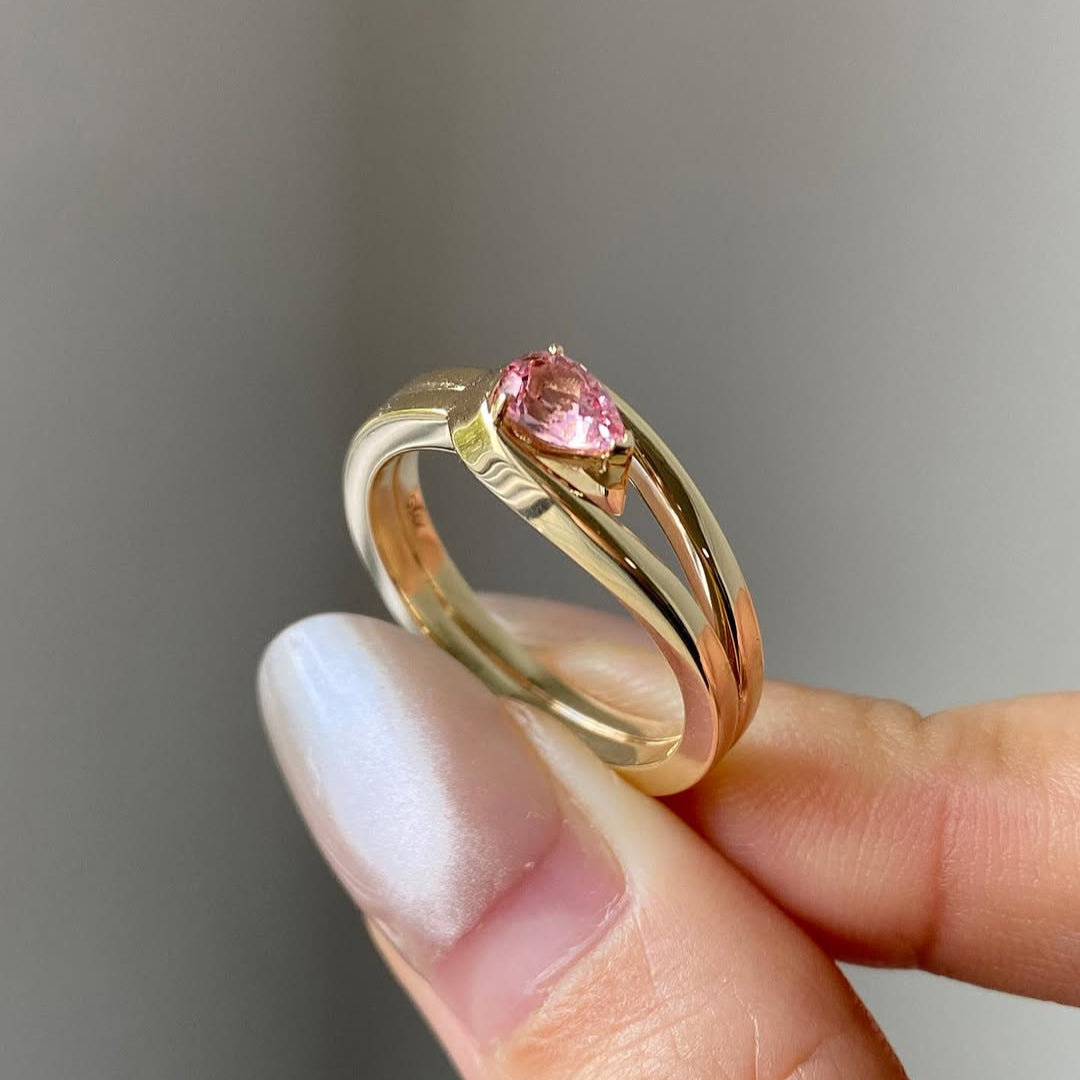 Pear Fancy Pink 0.70ct Lab Grown Diamond Unique Double Row Engagement Ring, VS Clarity