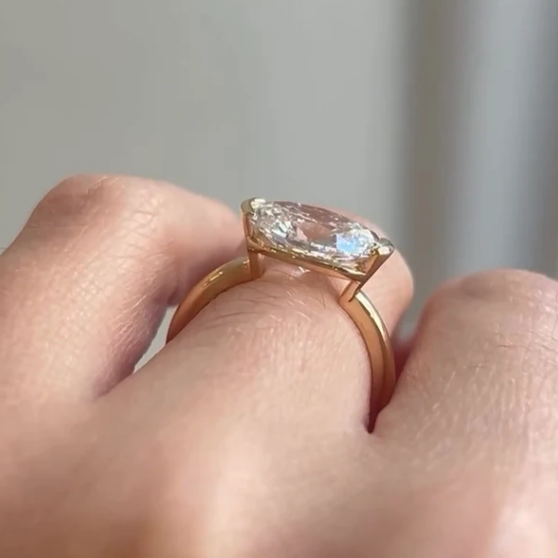 Custom Order- Tim Dishman | First Half Payment | 2CT East West Oval Engagement Ring With Half Bezel Ring | 14K Yellow Gold | Ring Size 5.50