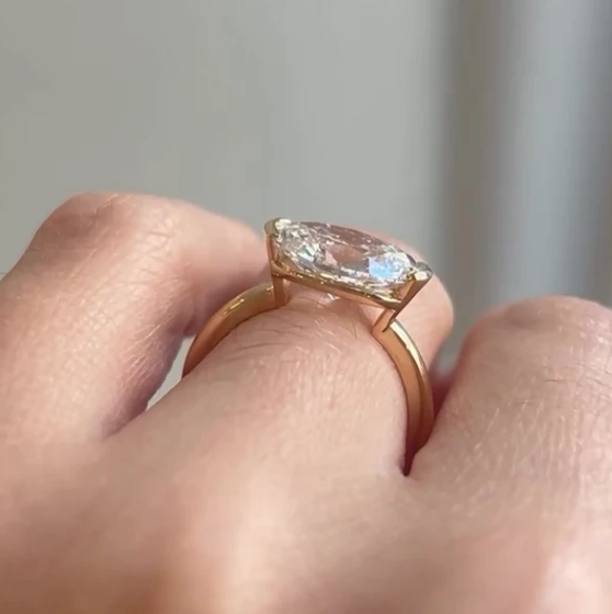 Custom Order- Tim Dishman | First Half Payment | 2CT East West Oval Engagement Ring With Half Bezel Ring | 14K Yellow Gold | Ring Size 5.50