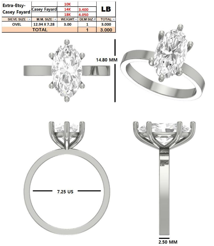 Custom Order - Additional Pricing | 6ct Marquise with 14kt gold | Casey Fayard