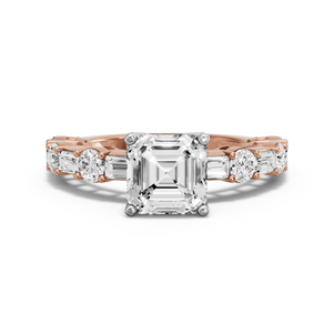 Image for Asscher Tulip Basket Ring with Alternating Baguette band