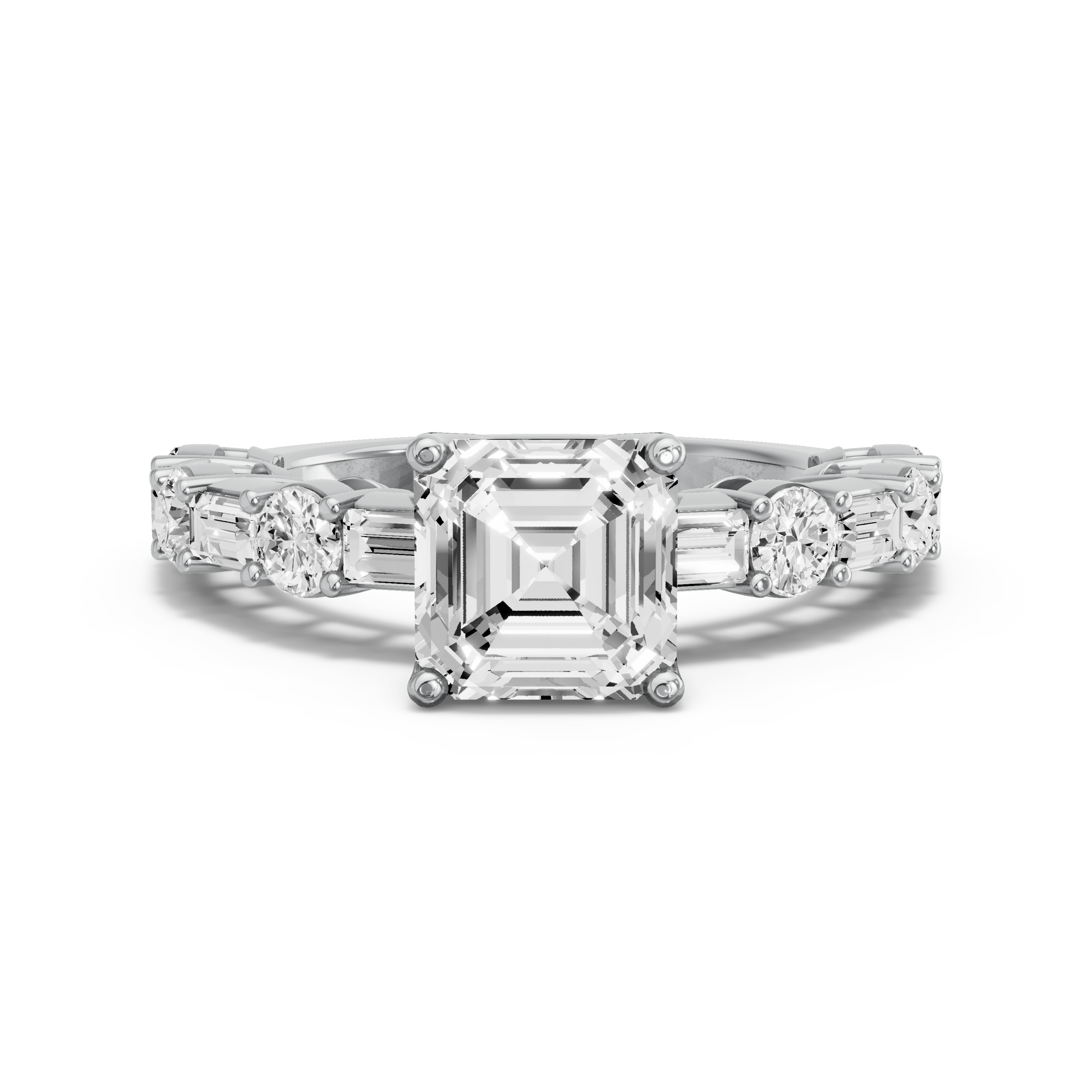 Image for Asscher Tulip Basket Ring with Alternating Baguette band in 18K Two Tone Rose Gold