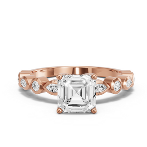 Image for Asscher Tulip Basket Ring with Alternating Marquise band