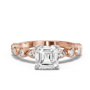 Image for Asscher Tulip Basket Ring with Alternating Marquise band