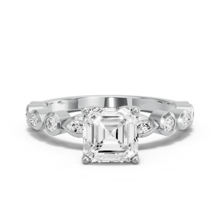 Image for Asscher Tulip Basket Ring with Alternating Marquise band
