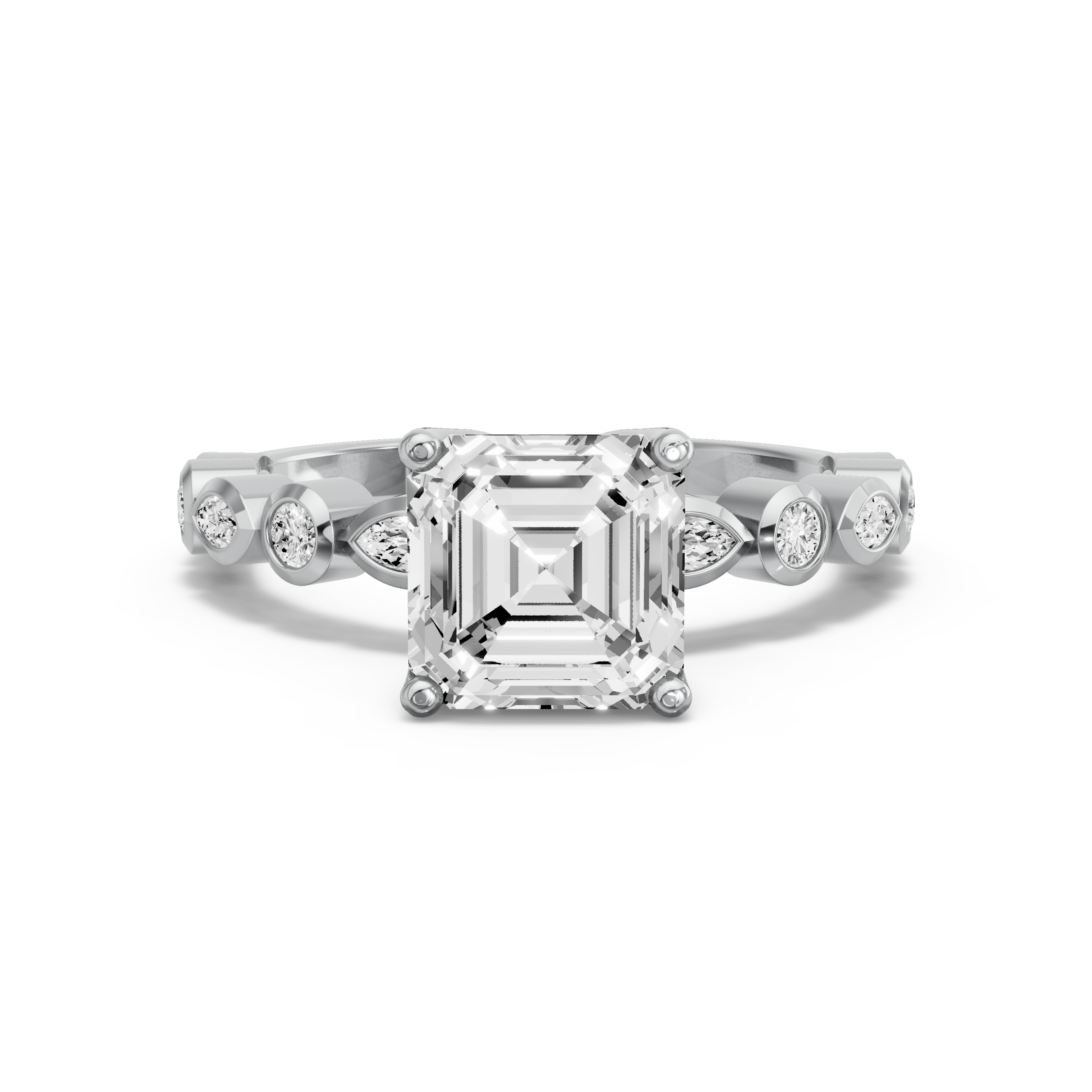 Image for Asscher Tulip Basket Ring with Alternating Marquise band in 10K Two Tone Rose Gold