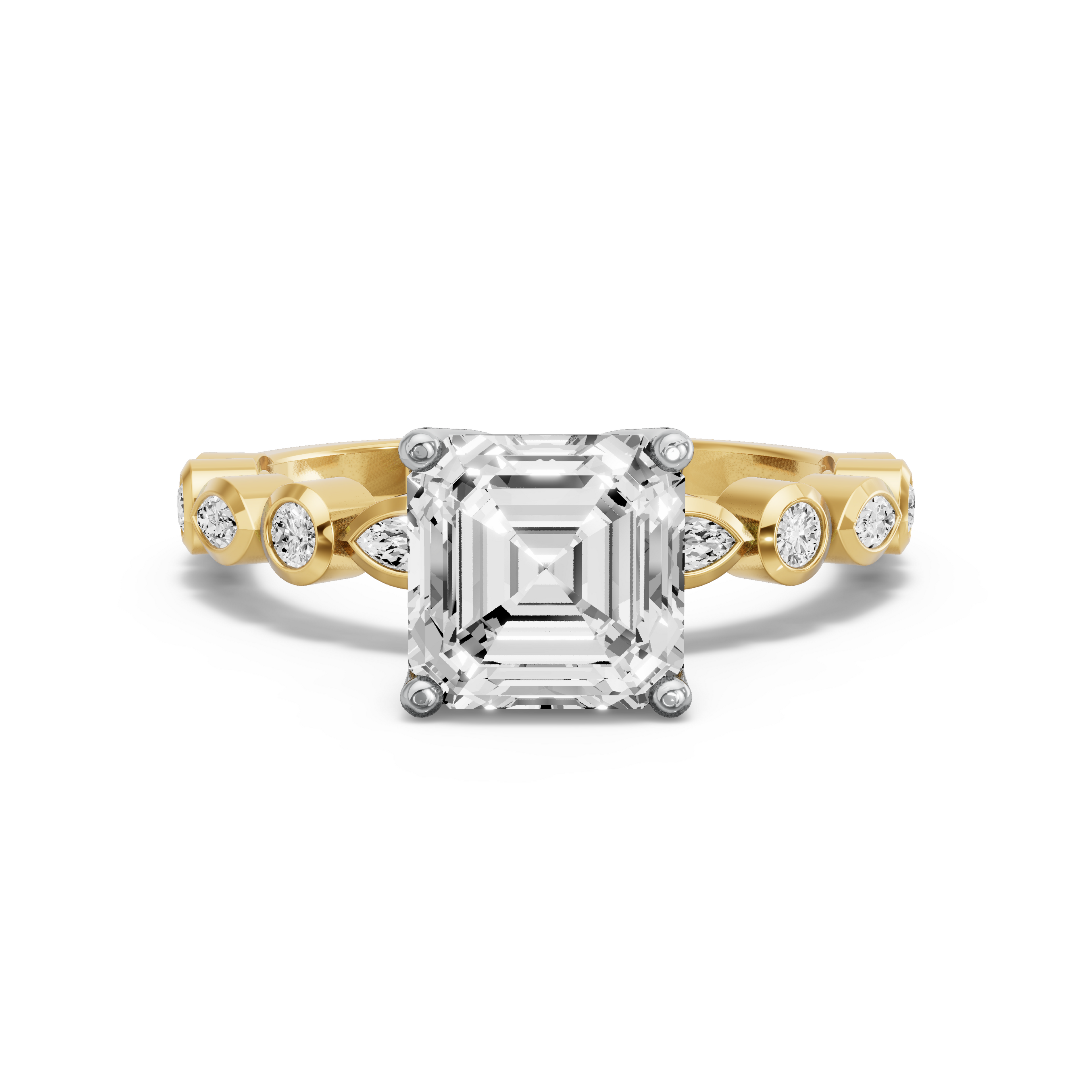 Image for Asscher Tulip Basket Ring with Alternating Marquise band in 10K Rose Gold