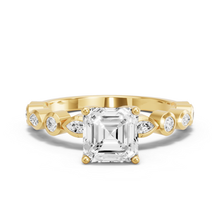 Image for Asscher Tulip Basket Ring with Alternating Marquise band
