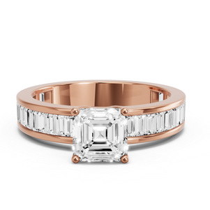 Image for Asscher Tulip Basket Ring with Baguette Channel band