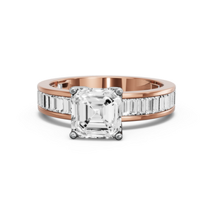 Image for Asscher Tulip Basket Ring with Baguette Channel band