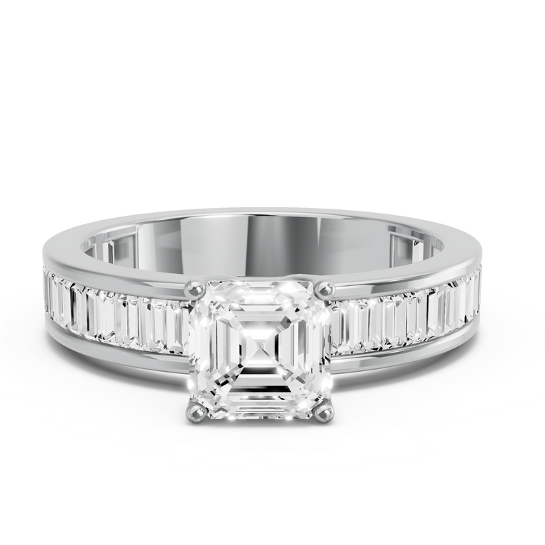 Image for Asscher Tulip Basket Ring with Baguette Channel band
