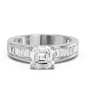 Image for Asscher Tulip Basket Ring with Baguette Channel band