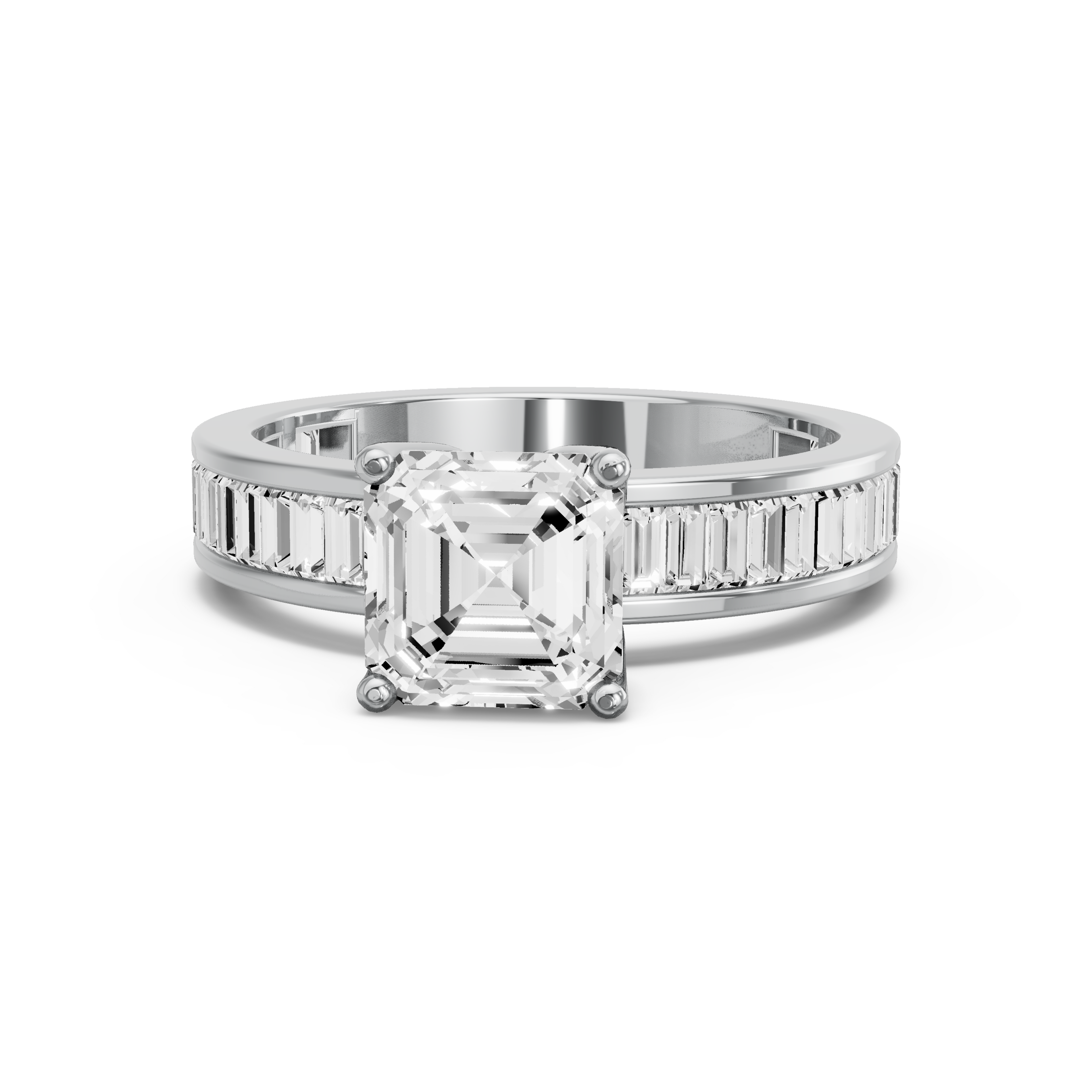 Image for Asscher Tulip Basket Ring with Baguette Channel band in 10K Two Tone Rose Gold