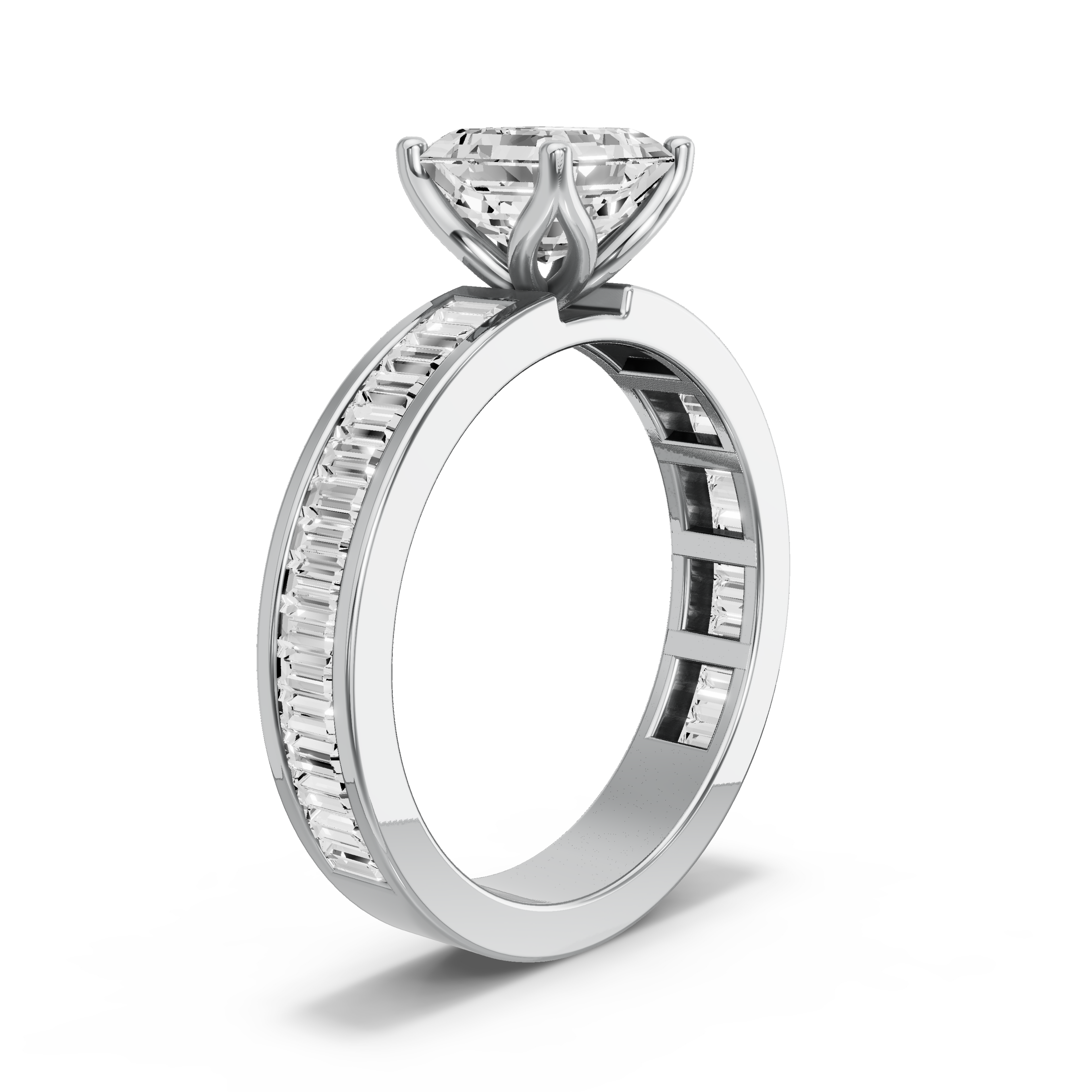 Image for Asscher Tulip Basket Ring with Baguette Channel band in 18K Two Tone Rose Gold