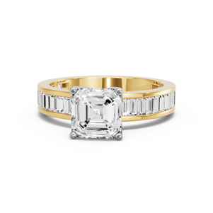 Image for Asscher Tulip Basket Ring with Baguette Channel band