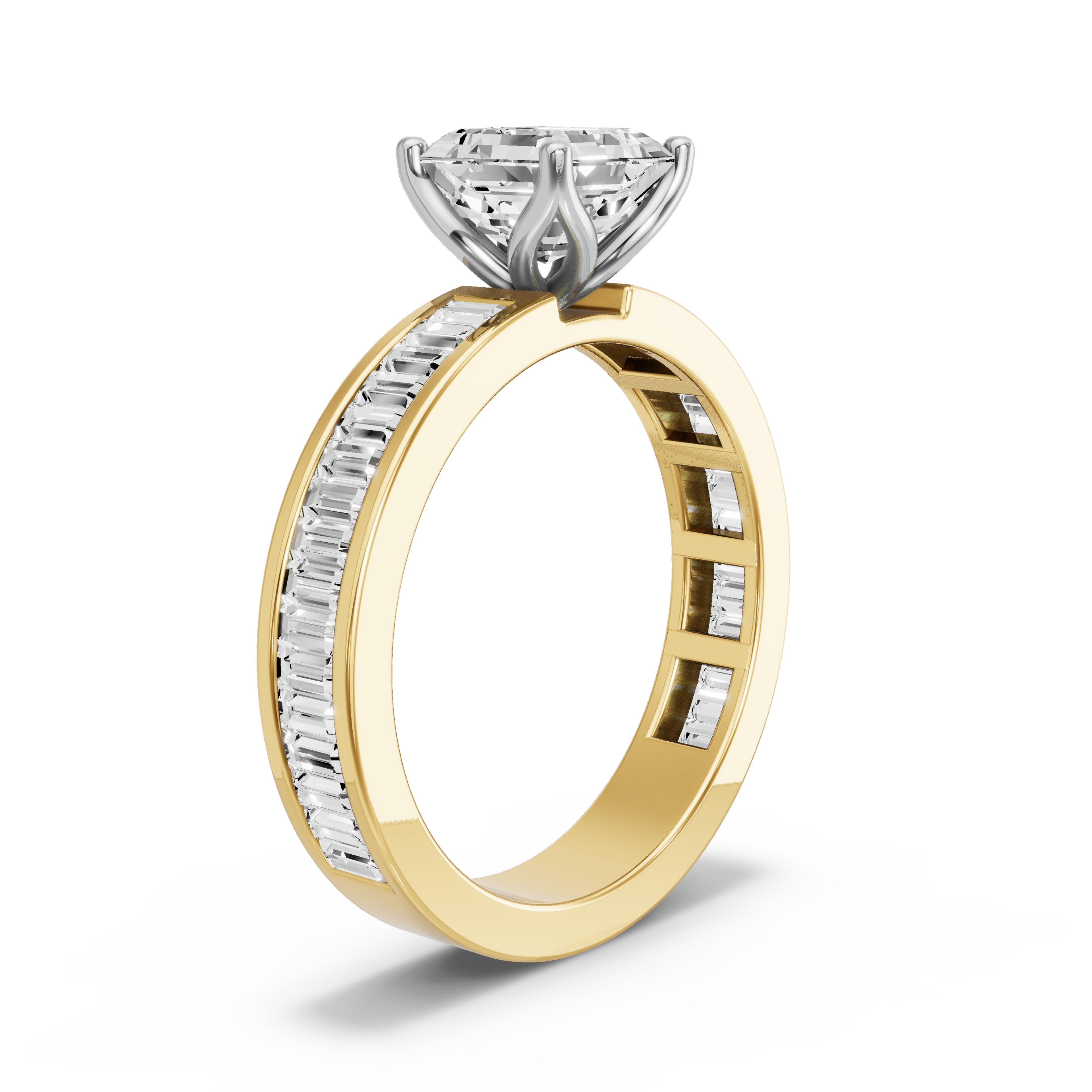 Image for Asscher Tulip Basket Ring with Baguette Channel band in 18K Rose Gold