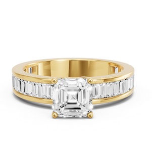 Image for Asscher Tulip Basket Ring with Baguette Channel band