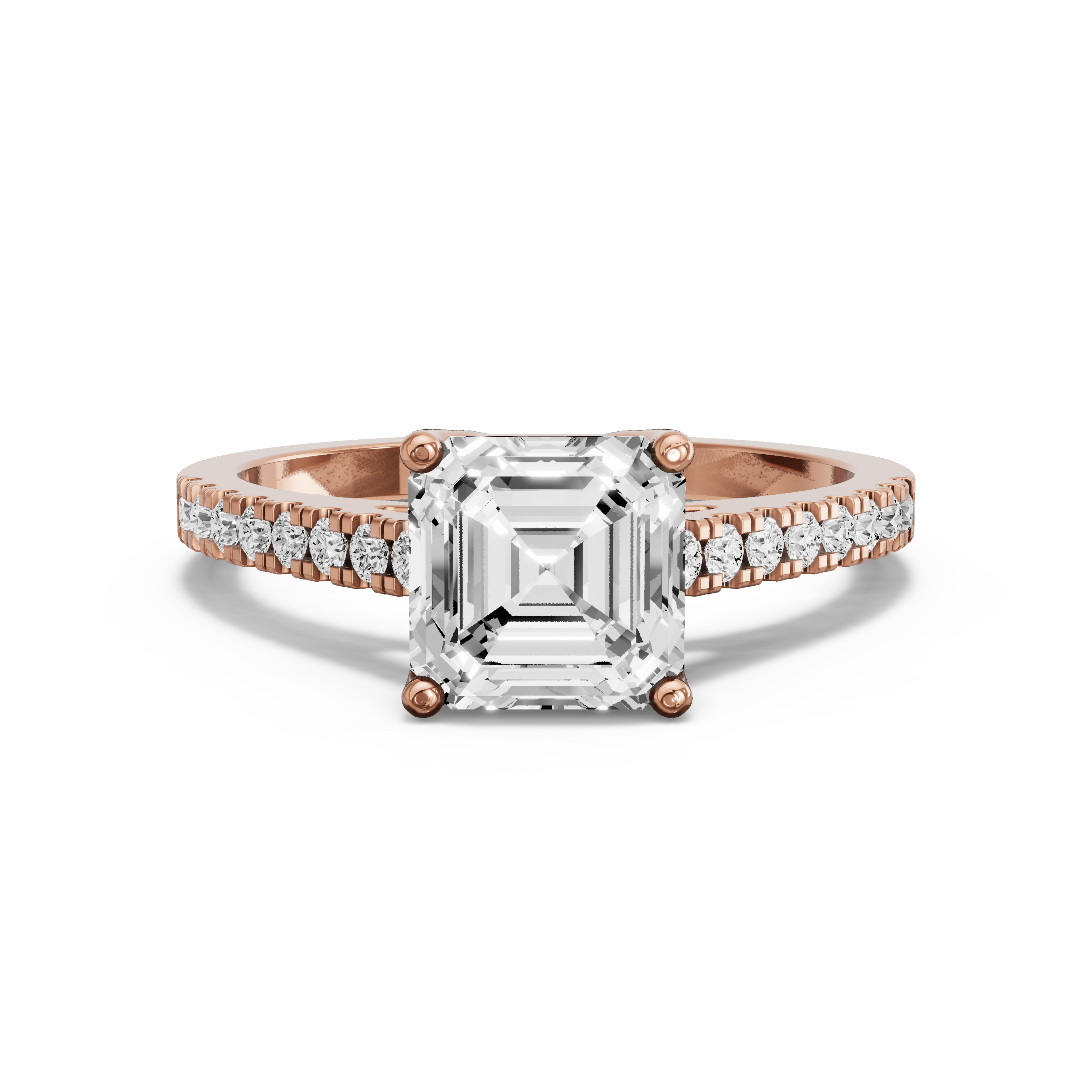 Image for Asscher Tulip Basket Ring with Cathedral Pave band in 10K Yellow Gold